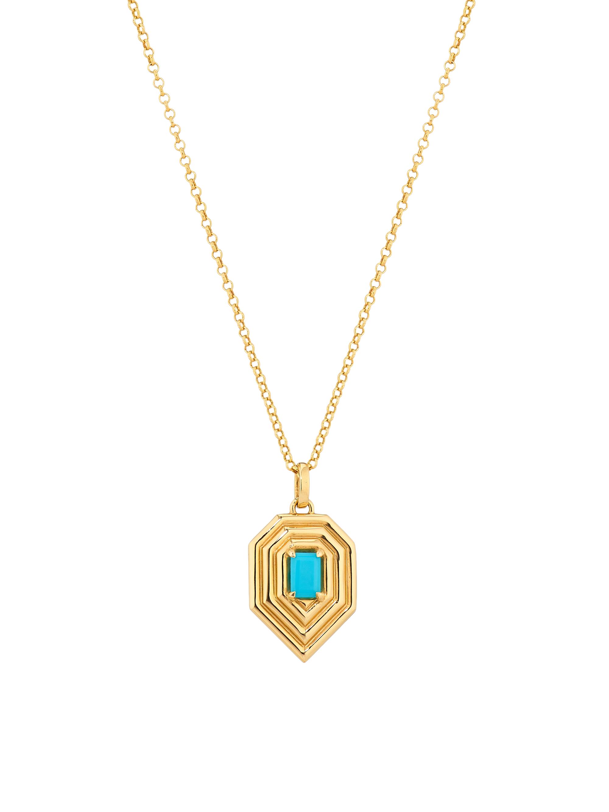 ParkFord Women's Revival Teardrop 14K Yellow Gold & Gemstone Heptagonal Pendant Necklace - Turquoise