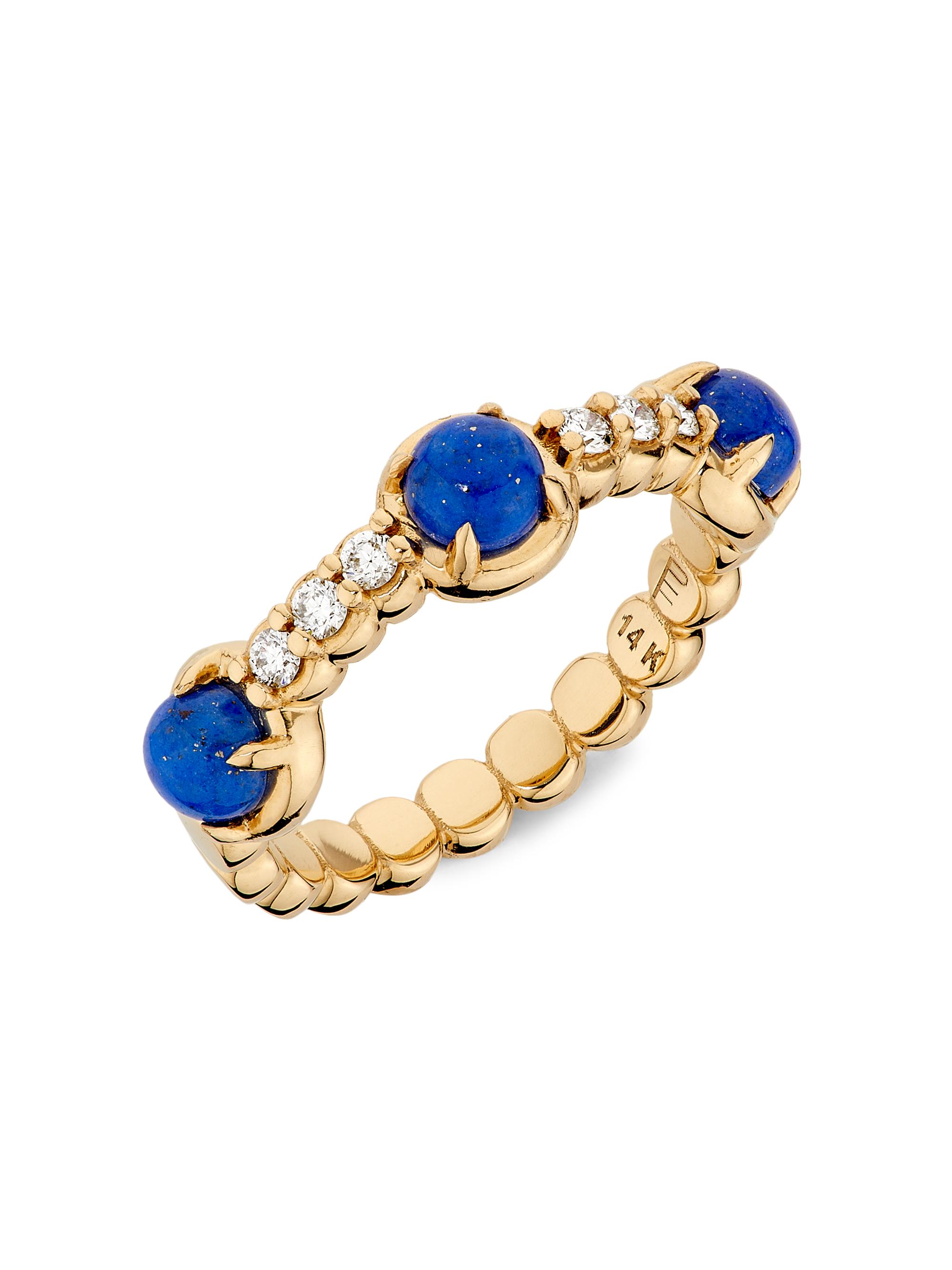ParkFord Women's Palace Bauble 14K Yellow Gold, Gemstone & 0.12 TCW Diamond Ring - Lapis