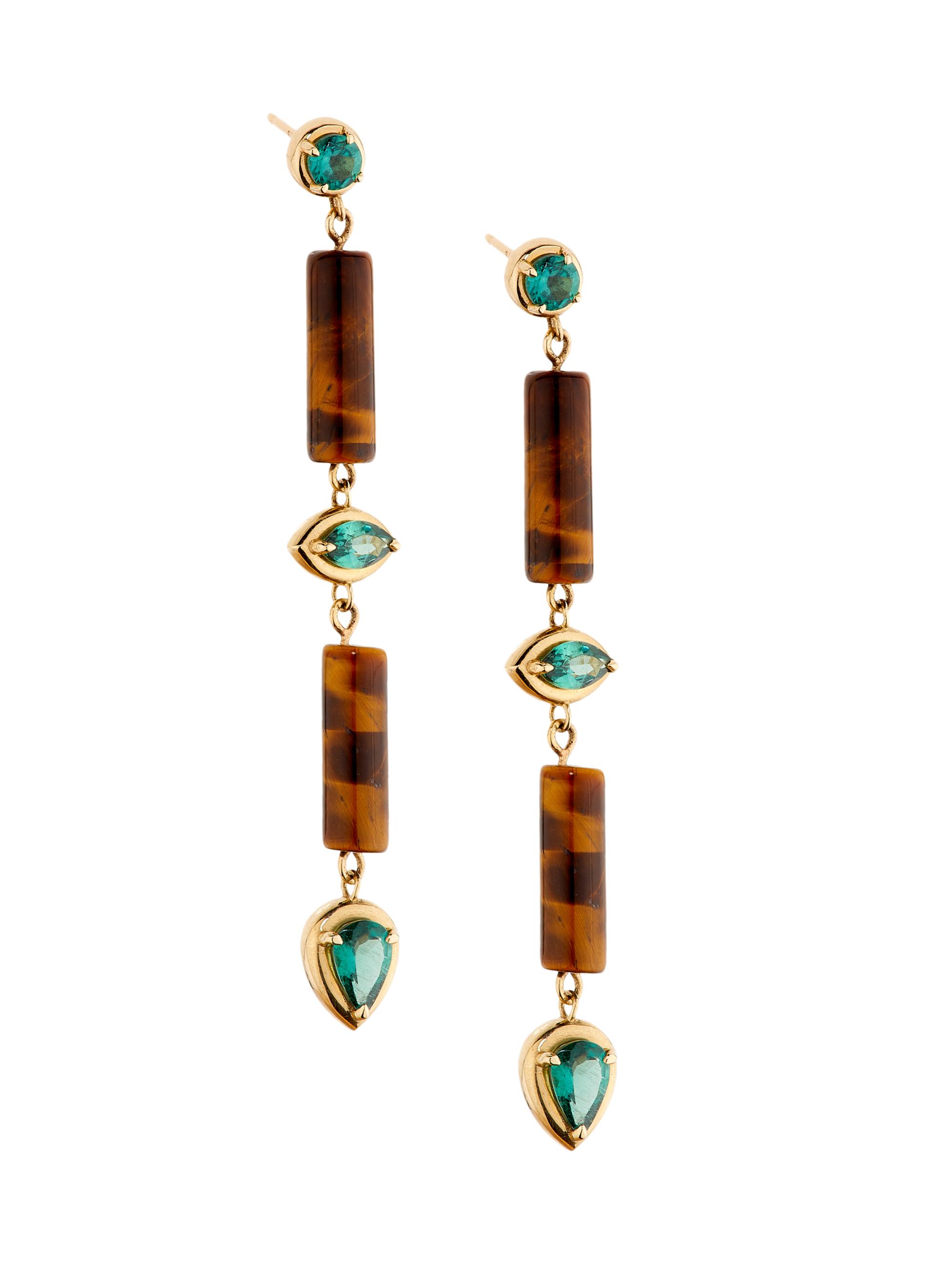 ParkFord Women's Palace 14K Yellow Gold, Tiger's Eye & Apatite Drop Earrings - Tiger Eye