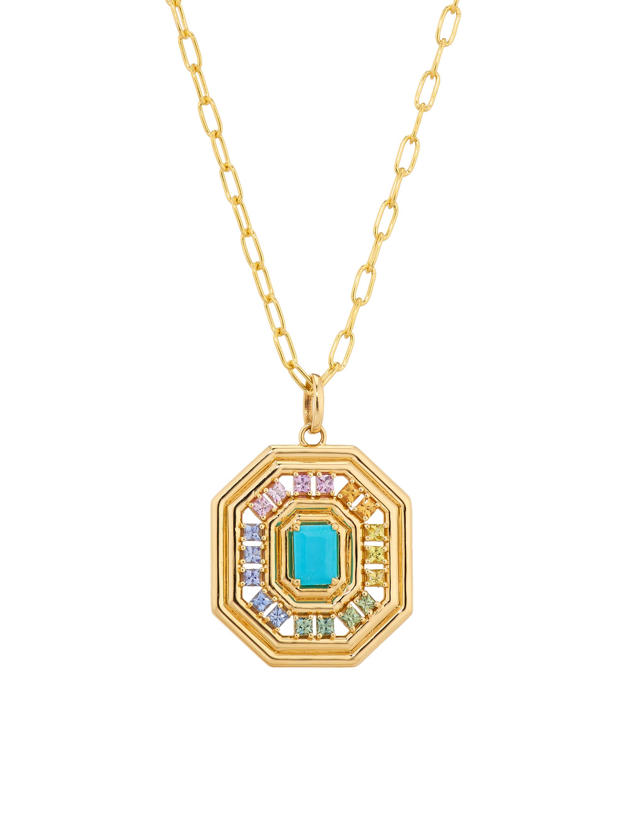 ParkFord Women's Revival Nouveau 14K Yellow Gold, Multicolored Sapphire & Turquoise Octagonal Pendant Necklace - Gold