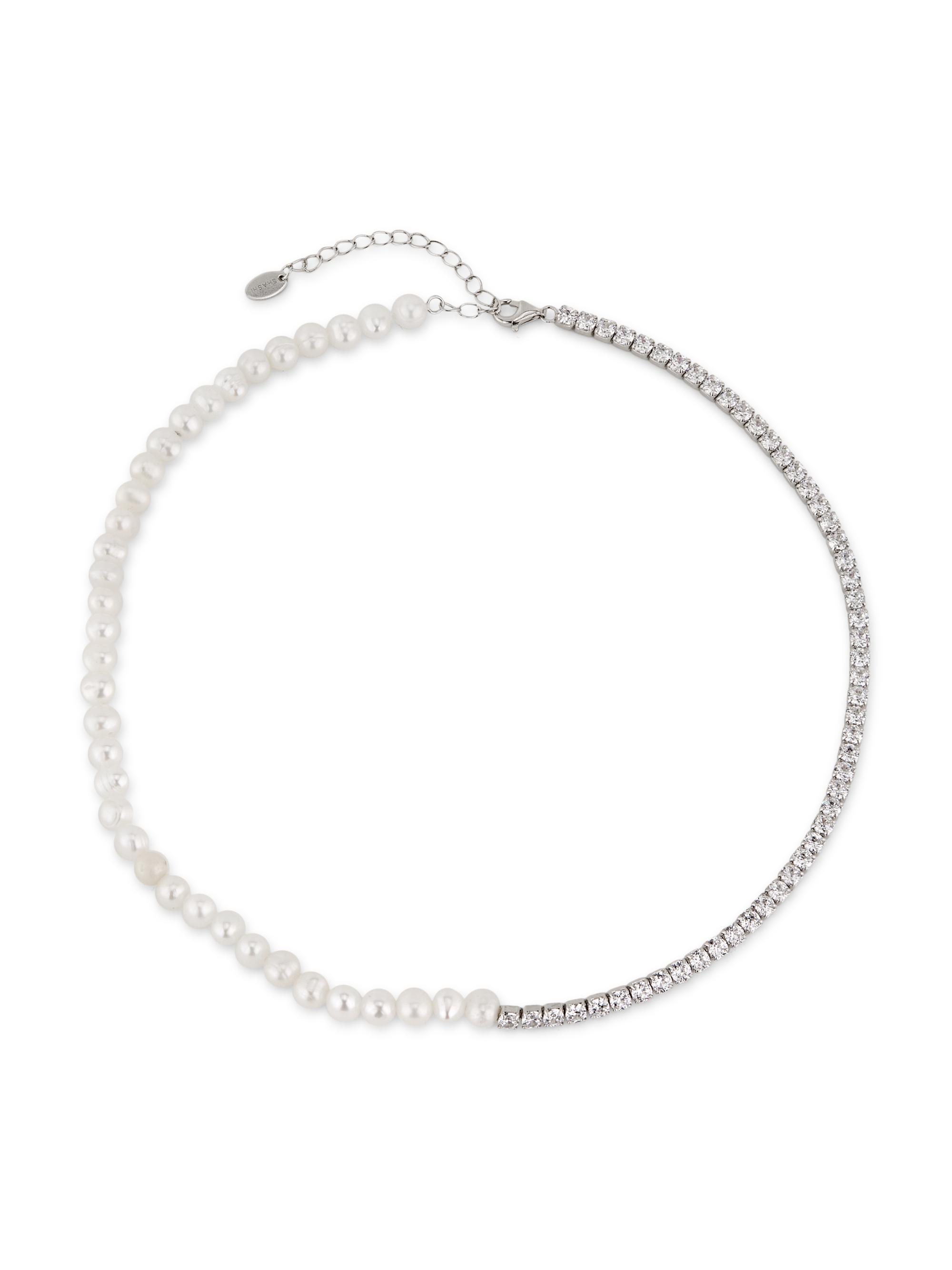 Shashi Women's Camille Sterling Silver, Shell Pearl & Cubic Zirconia Tennis Necklace - White Gold