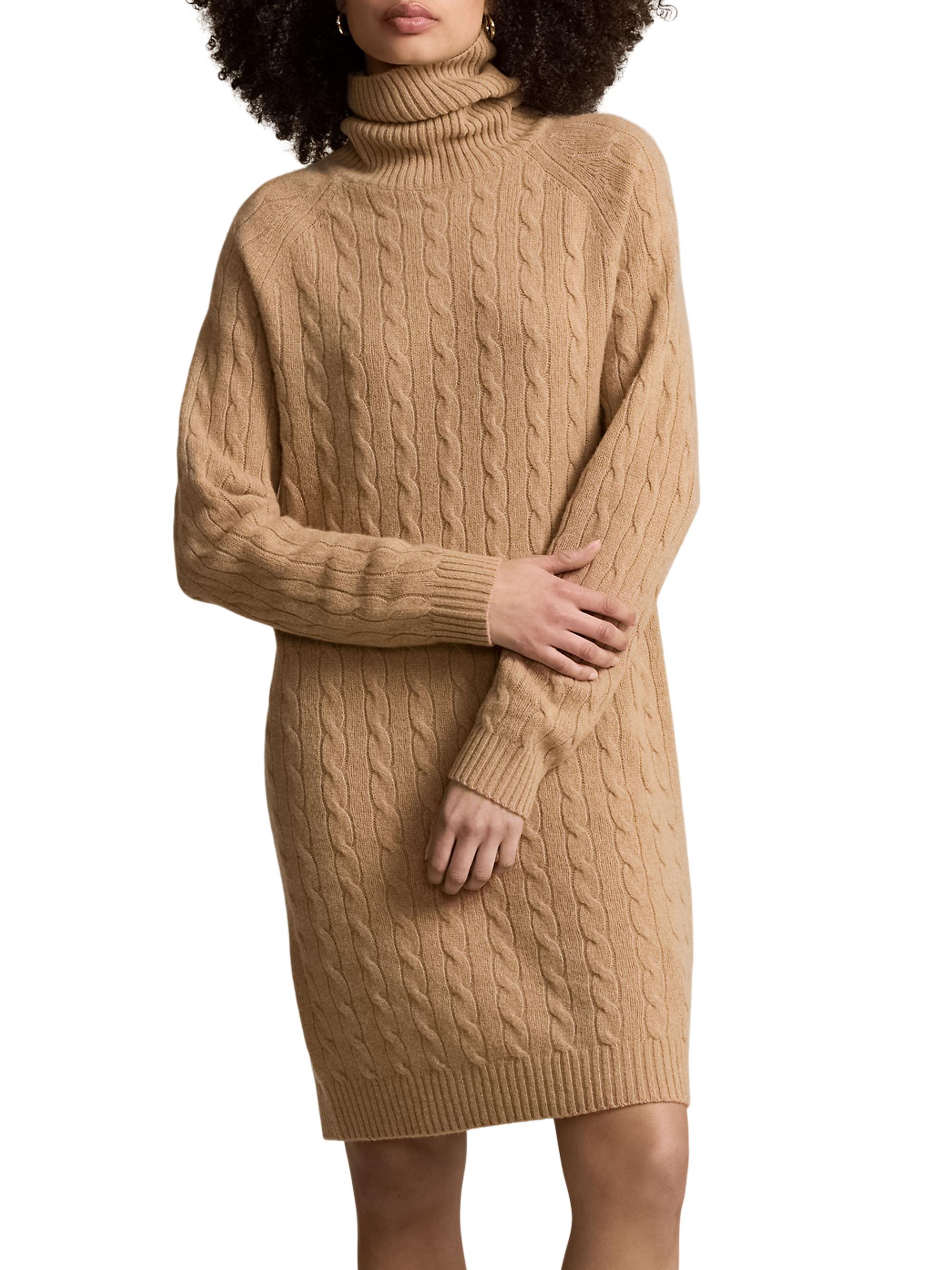 Polo Ralph Lauren Women's Cable-Knit Wool & Cashmere Turtleneck Sweaterdress - Collection Camel Melange