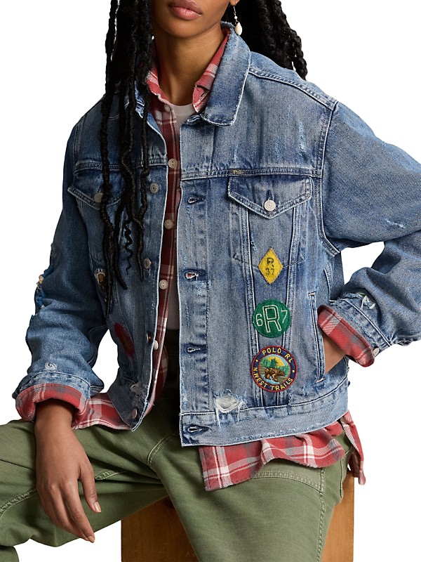 Shop Polo Ralph Lauren Embroidered Patch Denim Trucker Shop Polo Ralph Lauren Embroidered Patch Denim Trucker