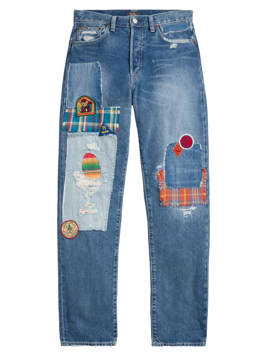 Polo Ralph Lauren Embroidered Distressed Wide-Leg Jeans