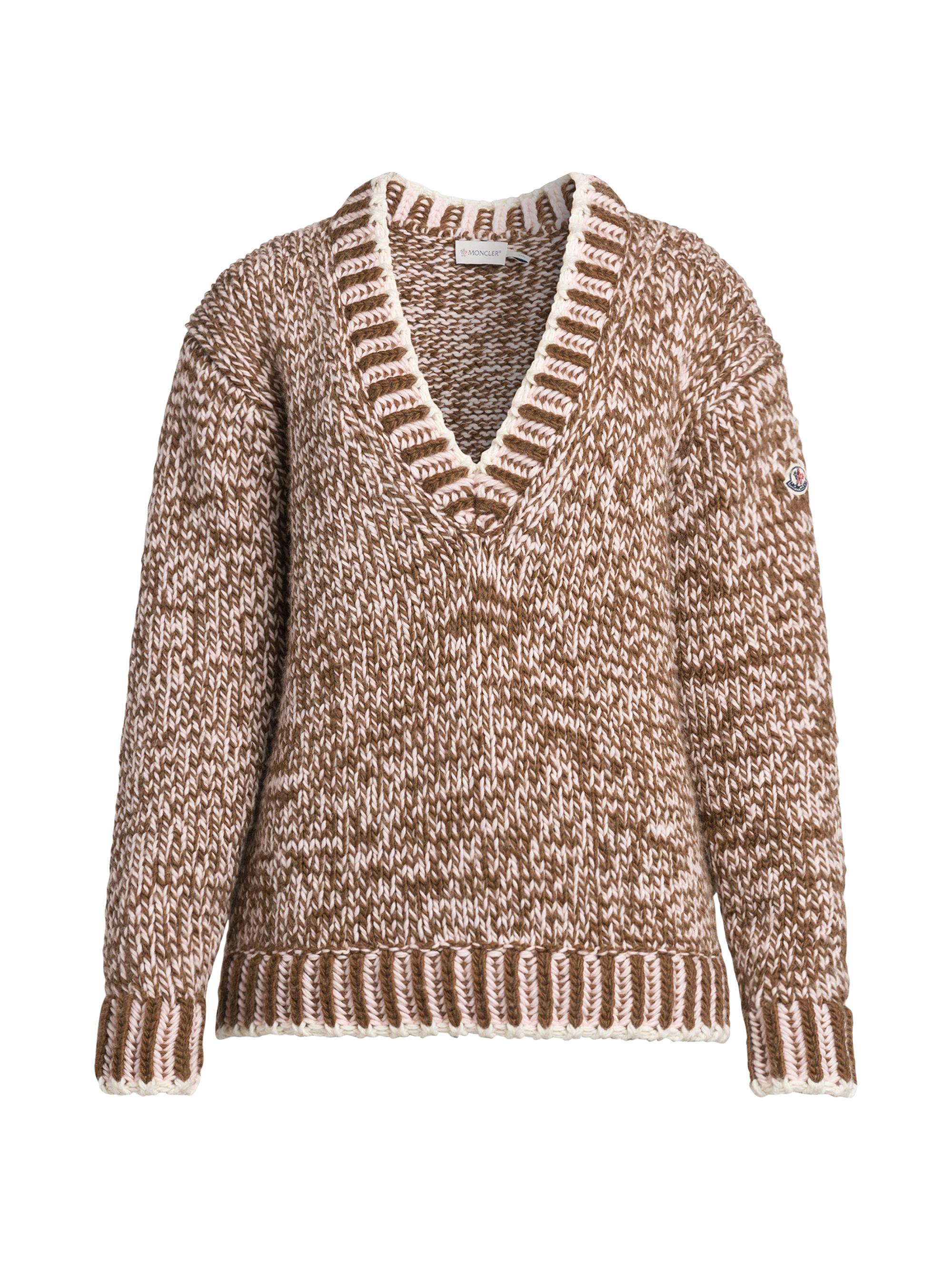 Moncler Women's V-Neck Cable Knit Sweater - Brown