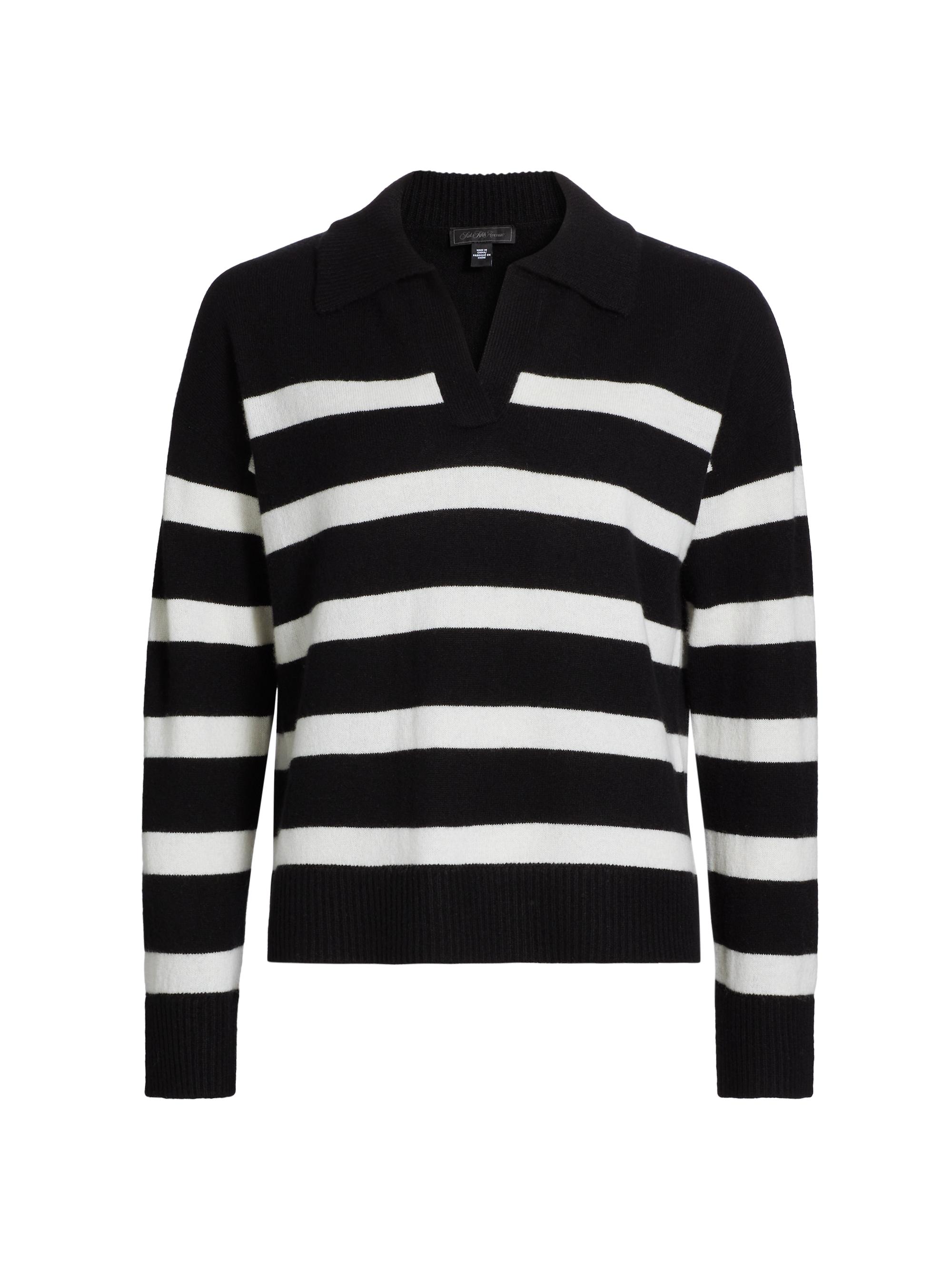 Saks Fifth Avenue Women's Cashmere Striped Sweater - Black Frost White