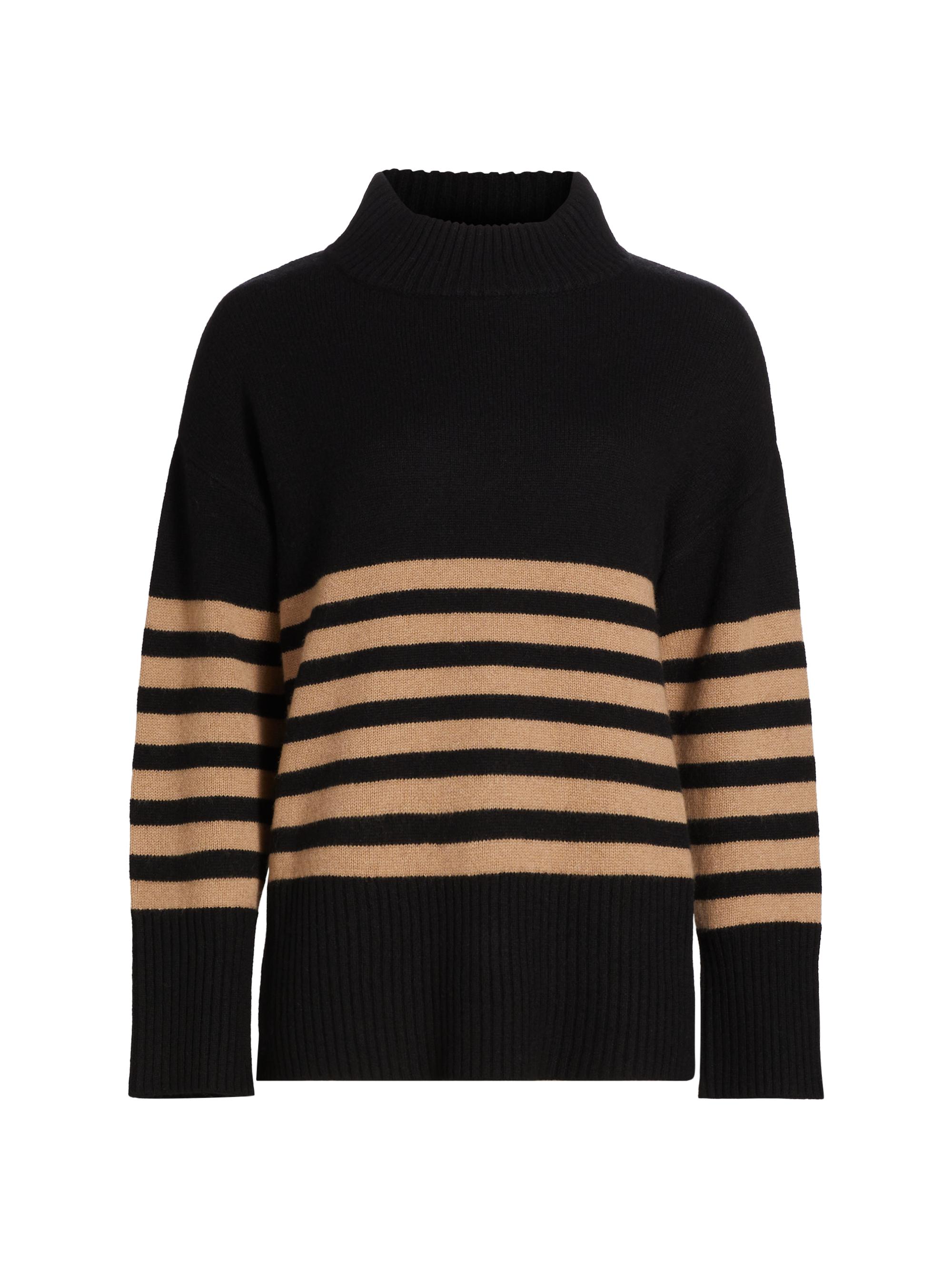 Saks Fifth Avenue Women's Striped Cashmere Sweater - Black Tender Camel