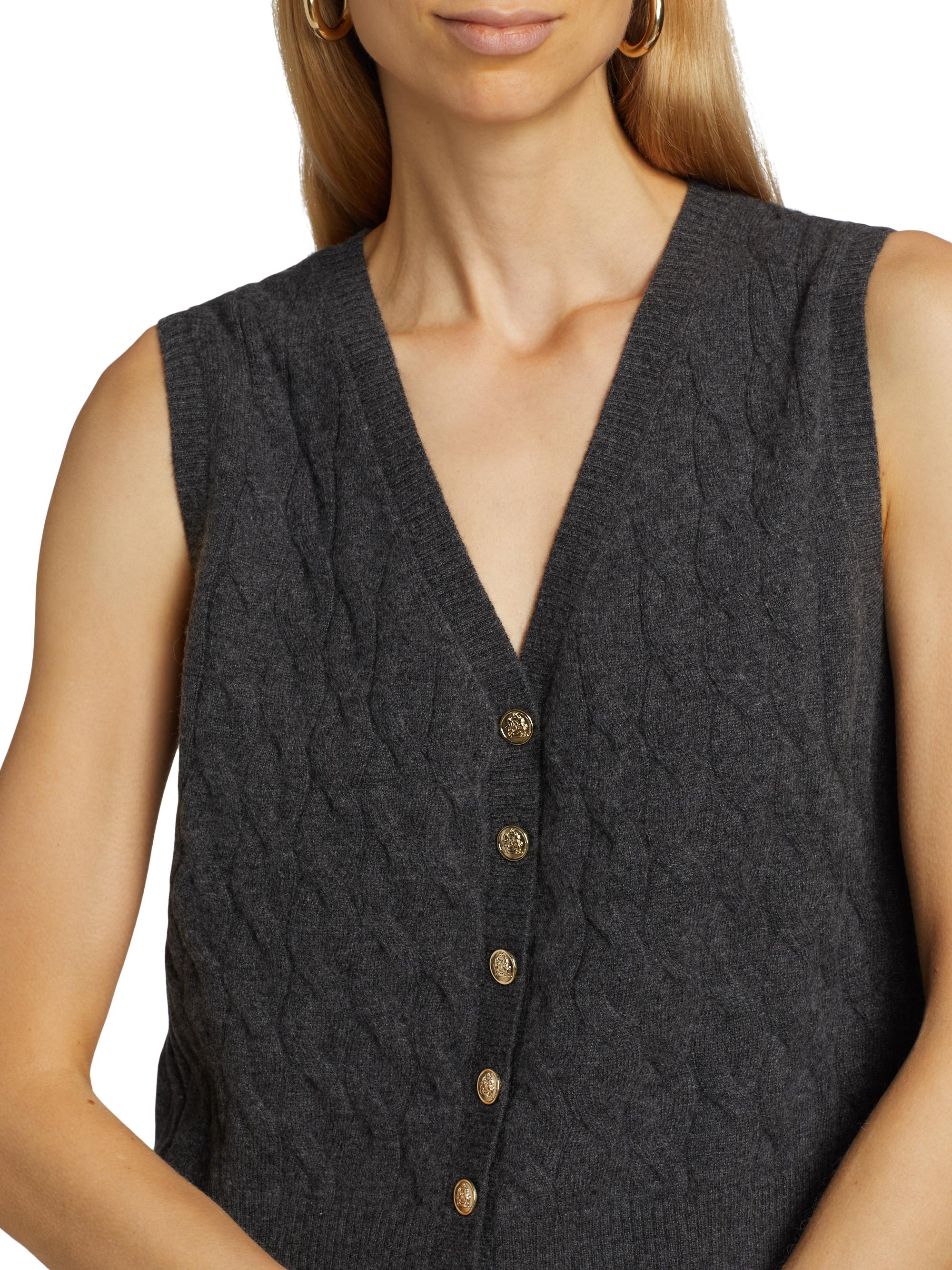 WOOL CASHMERE SILK KNIT VEST サイズ0 Ribbed-Wool-Cashmere-V-Neck-