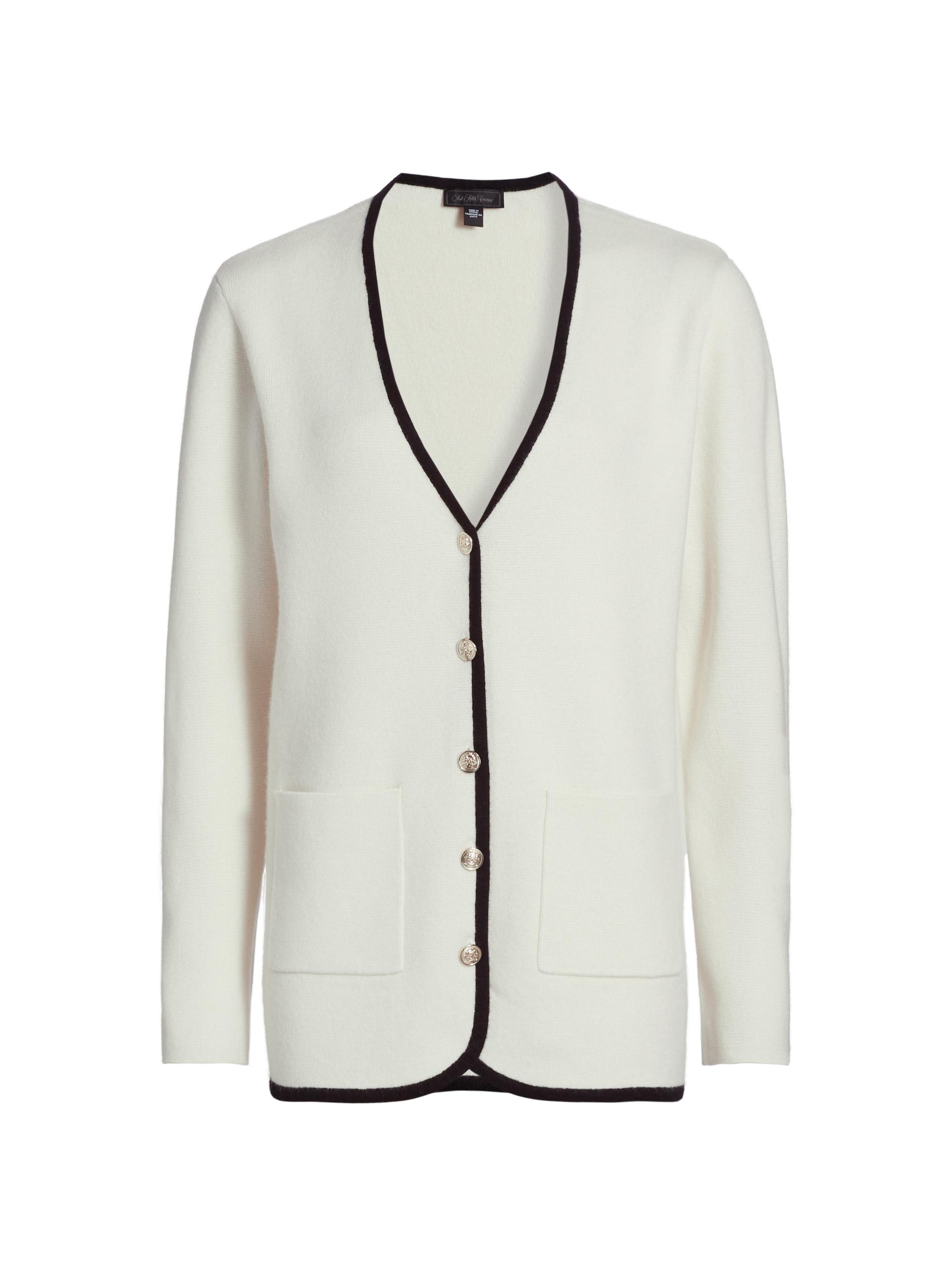 Saks Fifth Avenue Women's Contrast Cashmere Tipped Blazer - Frost White Black