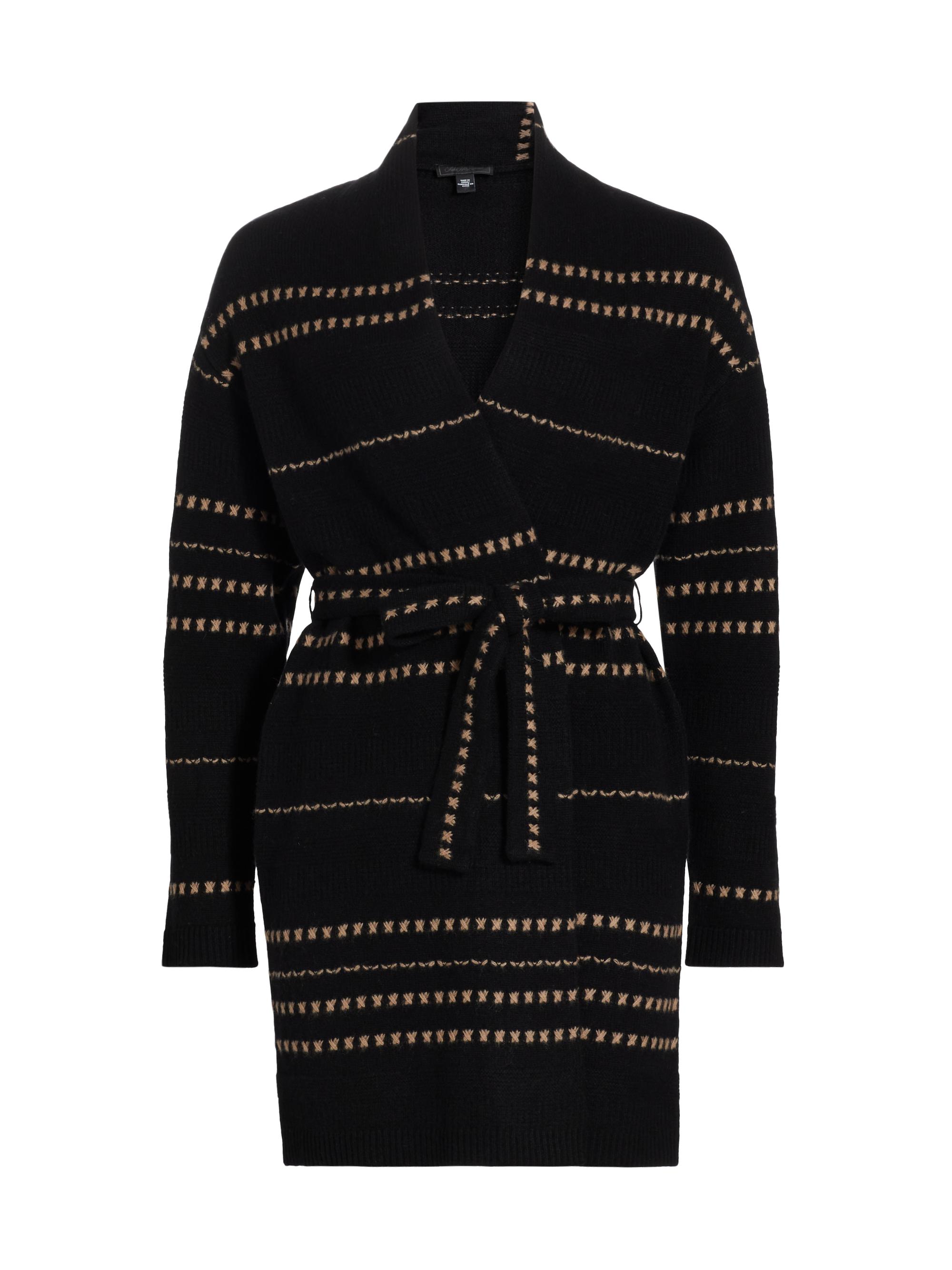 Saks Fifth Avenue Women's COLLECTION Cashmere Contrast Color Stitch Self-Belted Cardigan - Black Tender Camel