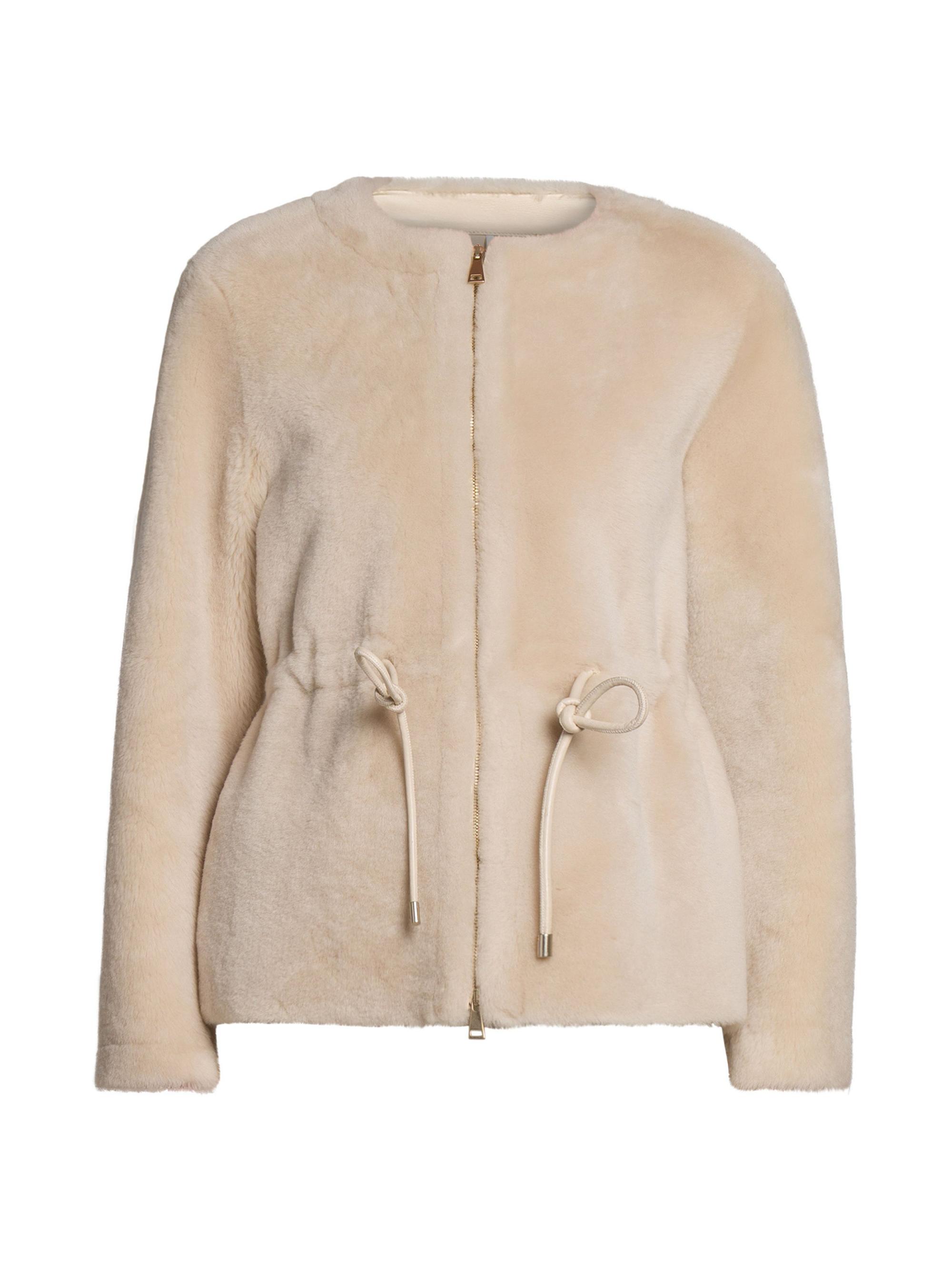 Moncler Women's Merino Shearling Down Jacket with Drawsting Waist - Beige