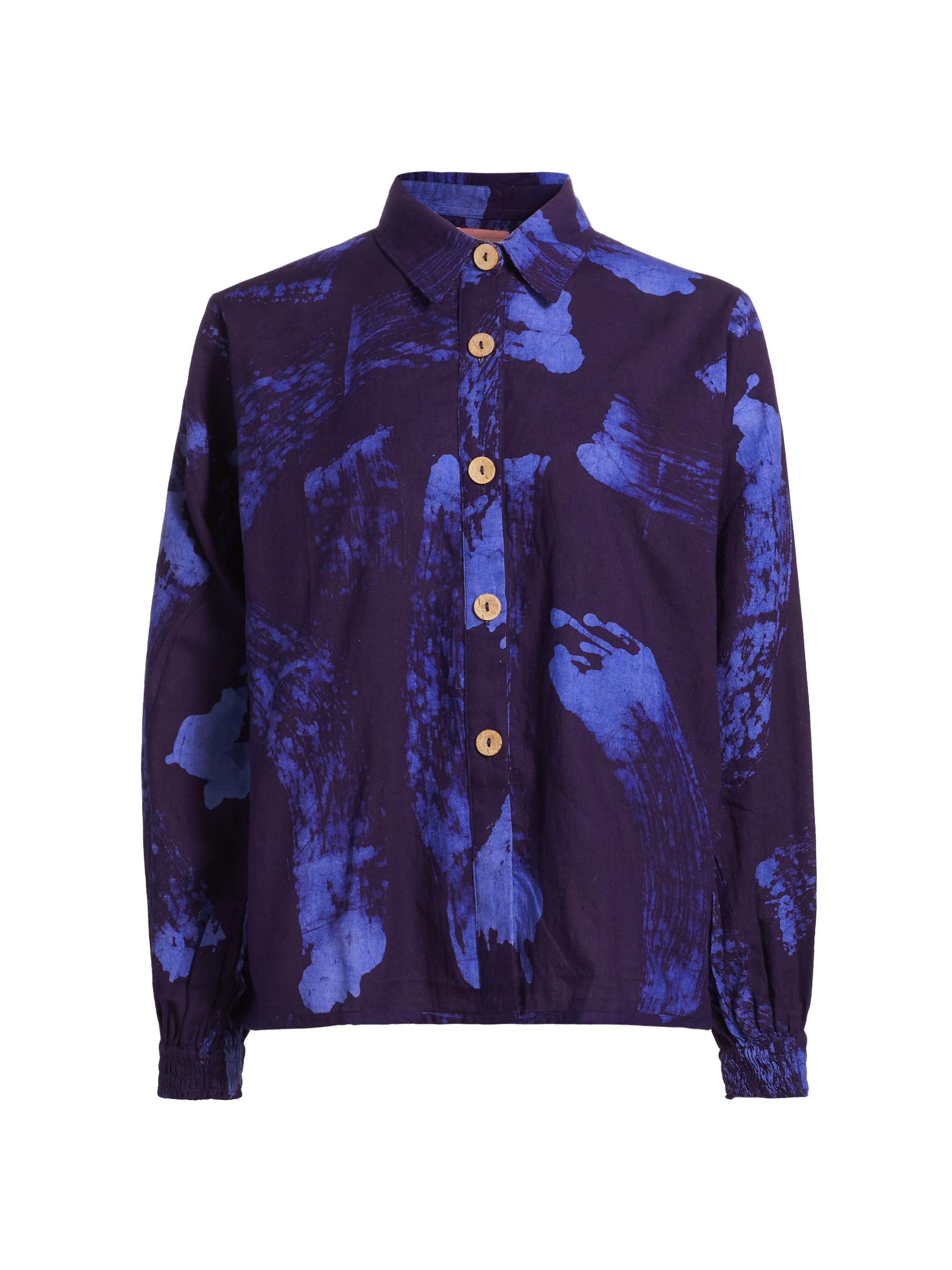 Elisamama Women's Ayoka Abstract Cotton Shirt - Blue