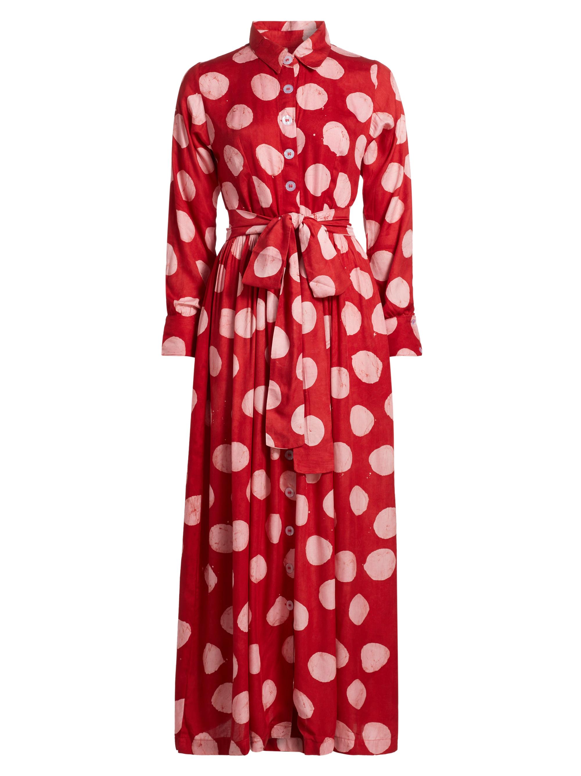 Elisamama Women's Apeke Polka Dot Cotton Tie-Waist Shirtdress - Red