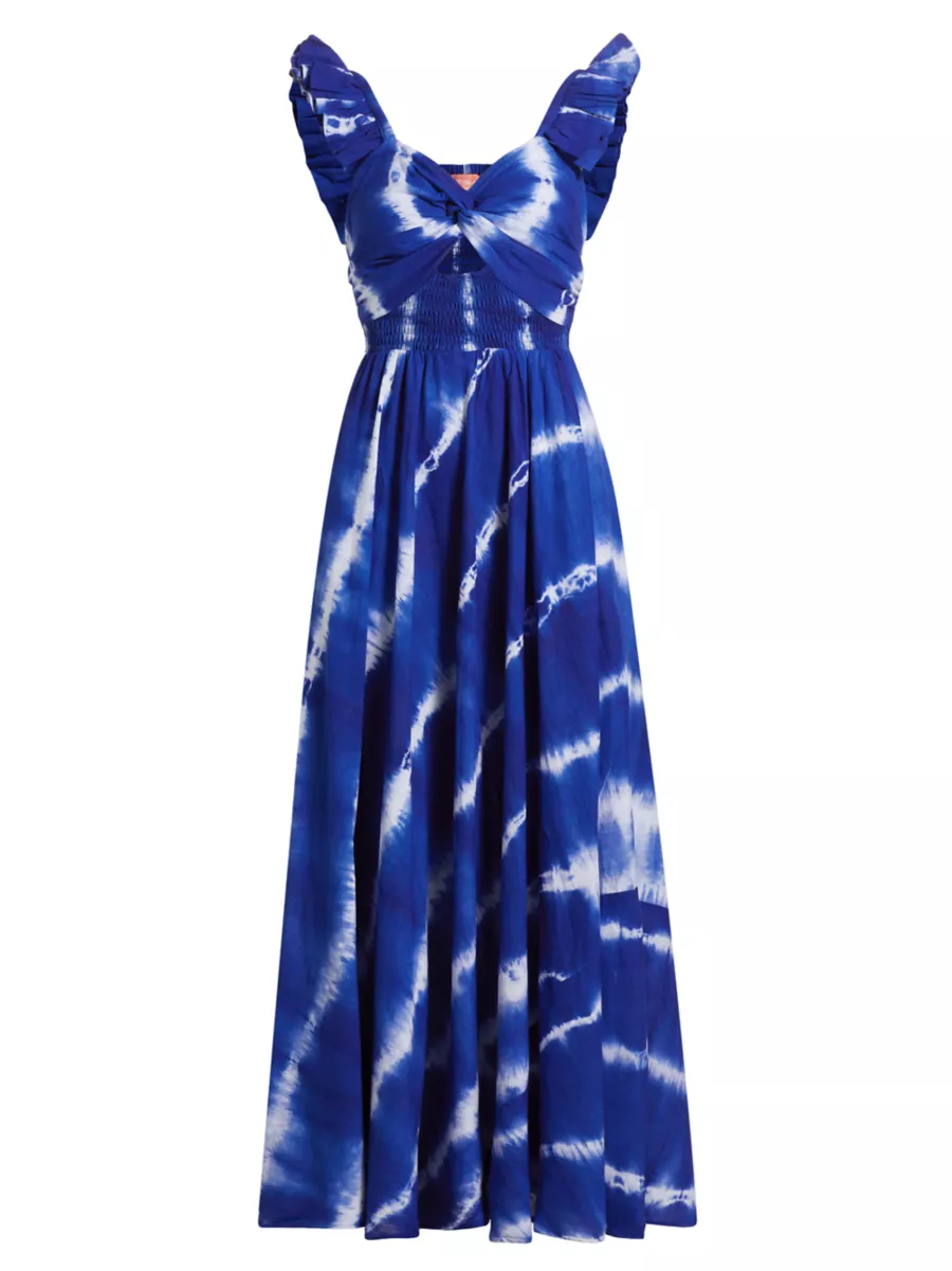 Shop Elisamama Ibukun Tie-Dye Ruffled Cotton Maxi-Dress