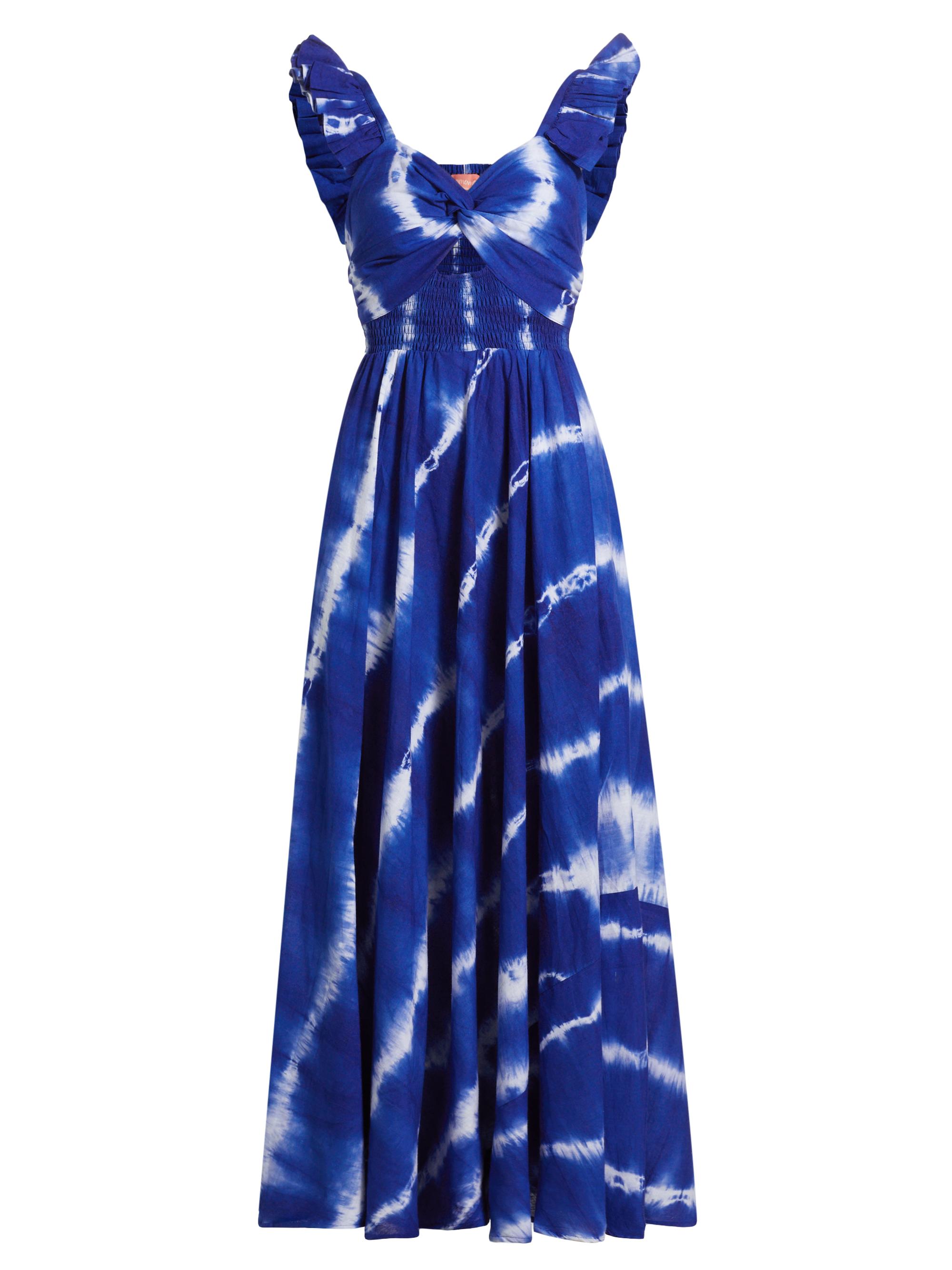Elisamama Women's Ibukun Tie-Dye Ruffled Cotton Maxi-Dress - Blue