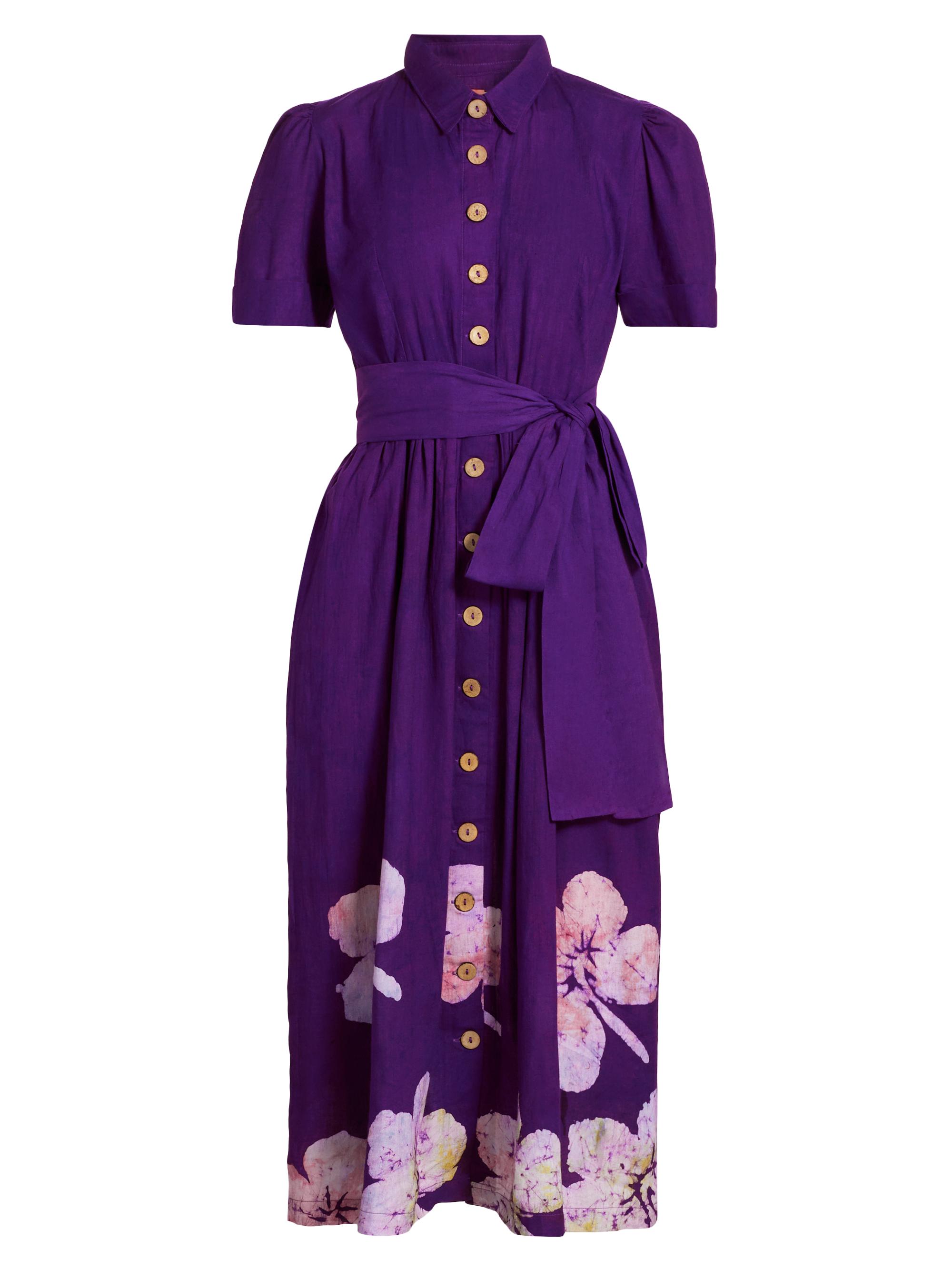 Elisamama Women's Asake Floral Cotton Tie-Waist Shirtdress - Purple