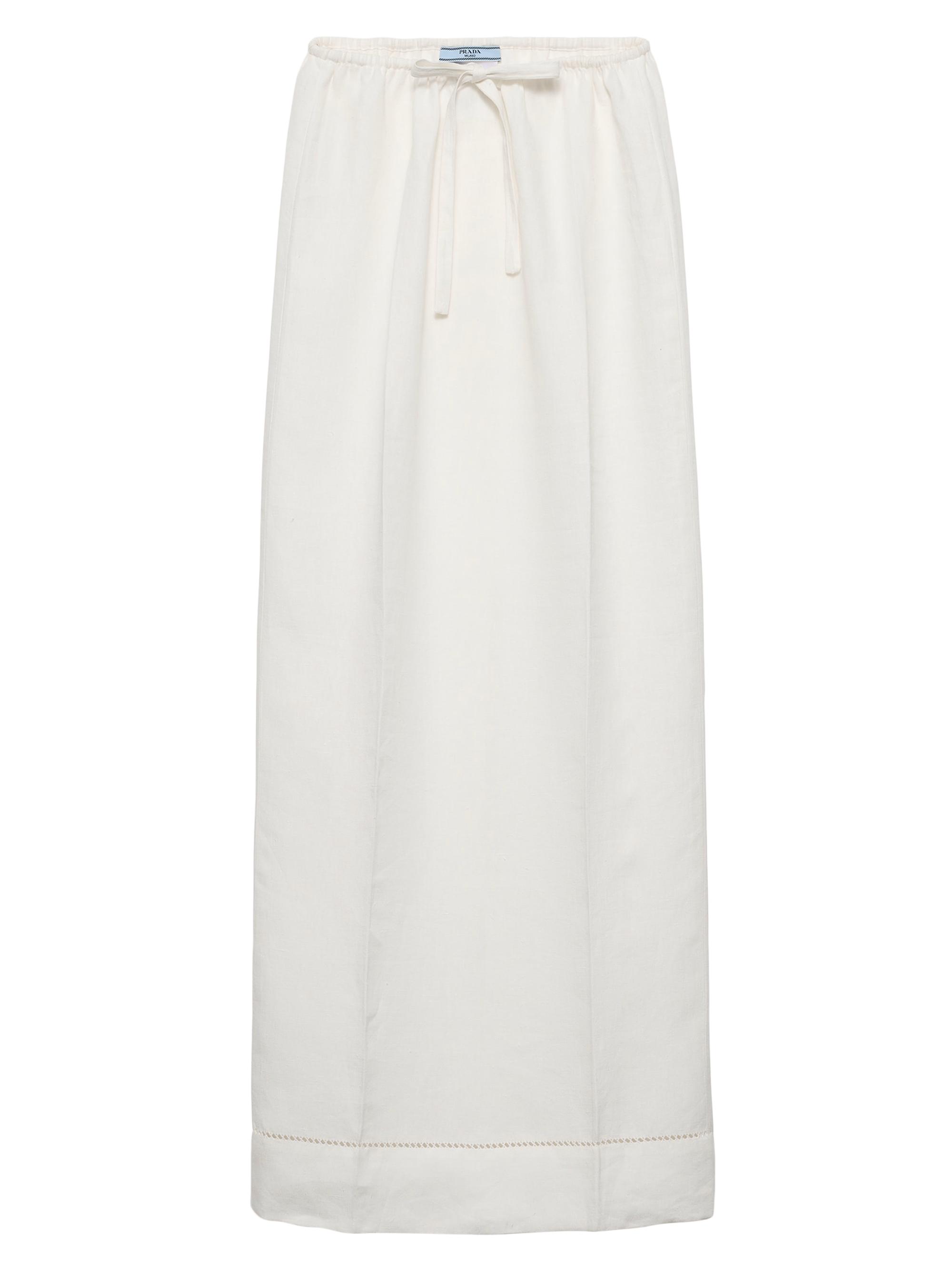 Prada Women's Embroidered Linen Maxi Skirt - Beige Khaki