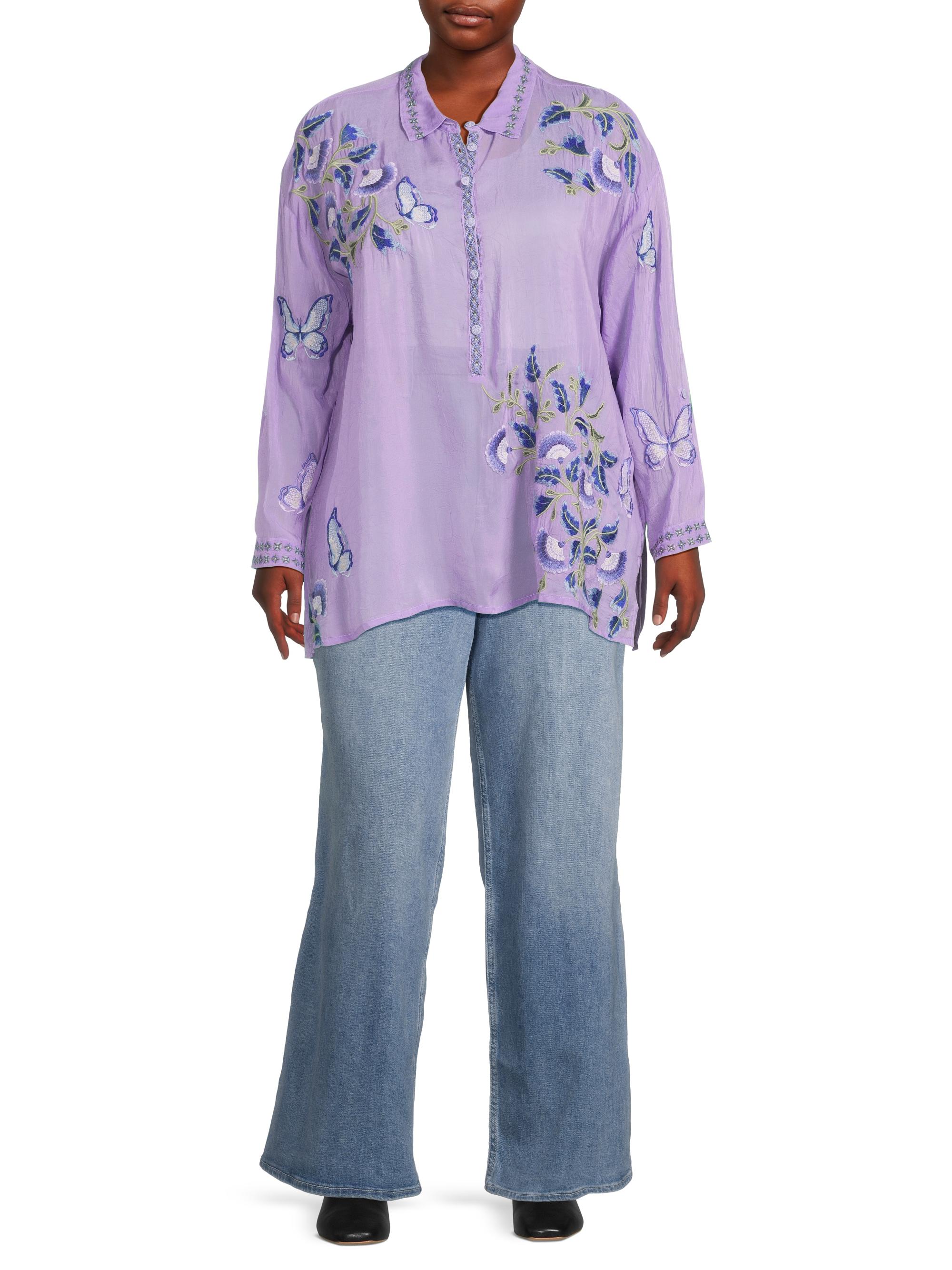 Johnny's - あさ JOHNNY WAS Silk Tile Geometric Sun Print V-Neck Long Sleeve