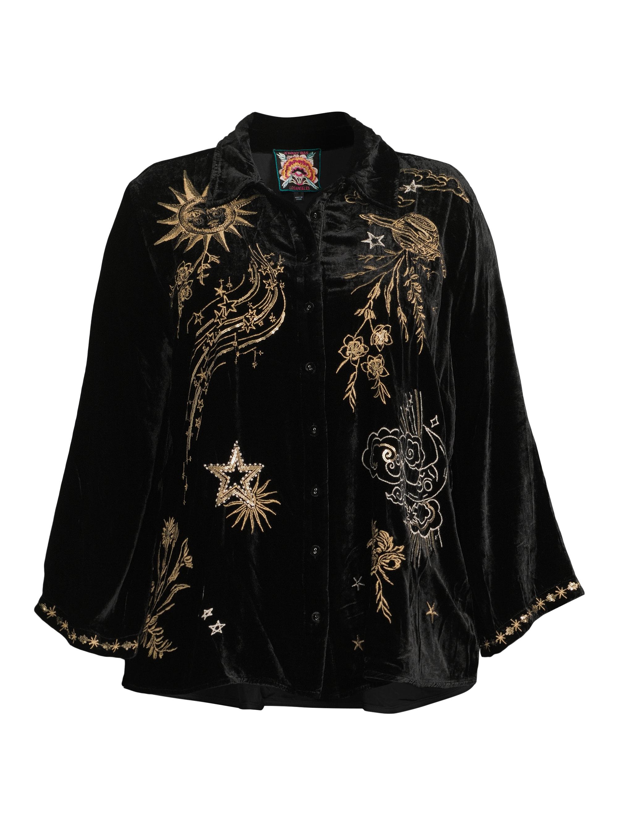 Johnny Was Women's Plus Velvet Kimono-Sleeve Shirt - Black