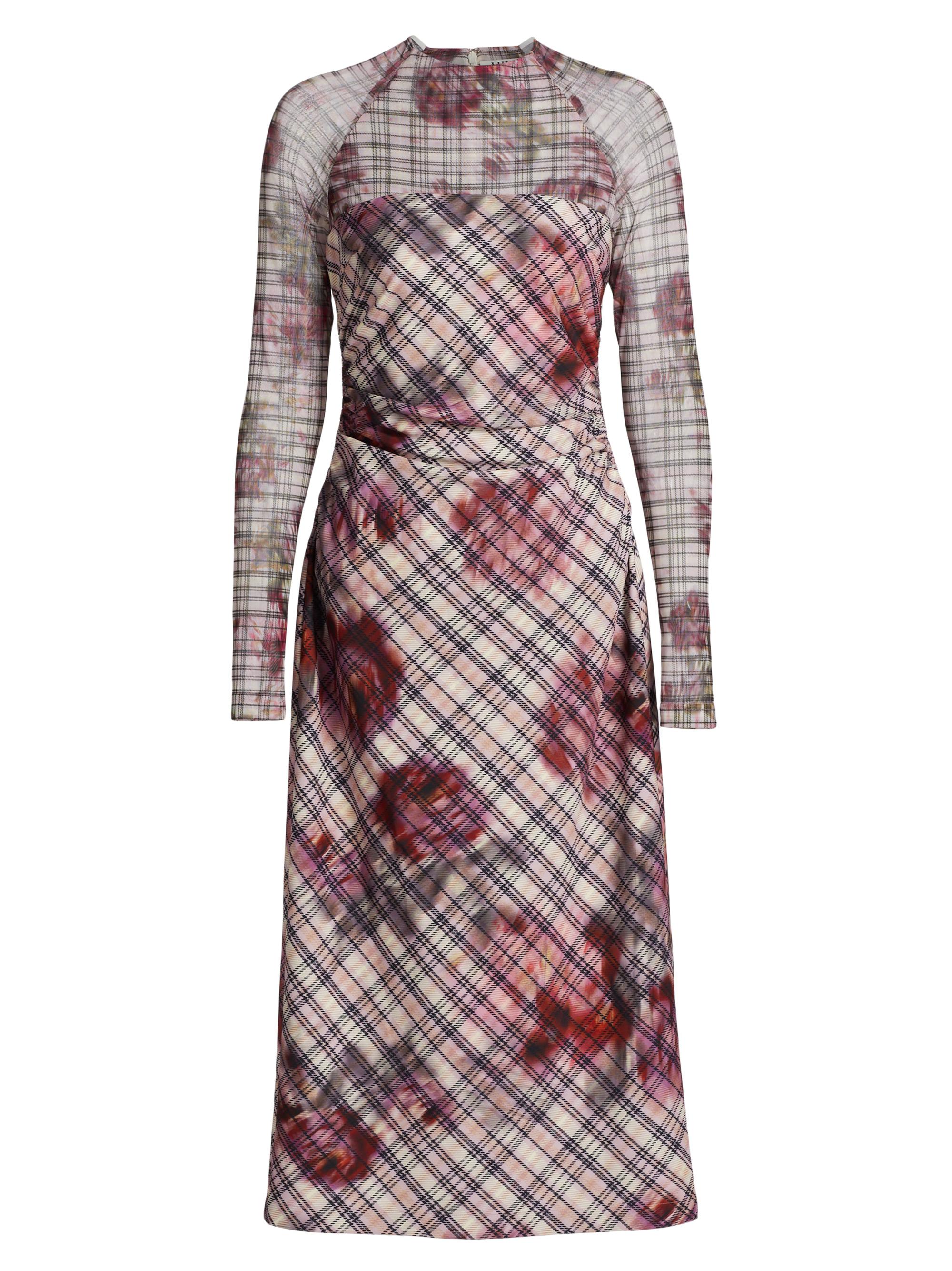 Amur Women's Edith Floral & Plaid Mesh Long-Sleeve Midi-Dress - Rose Check