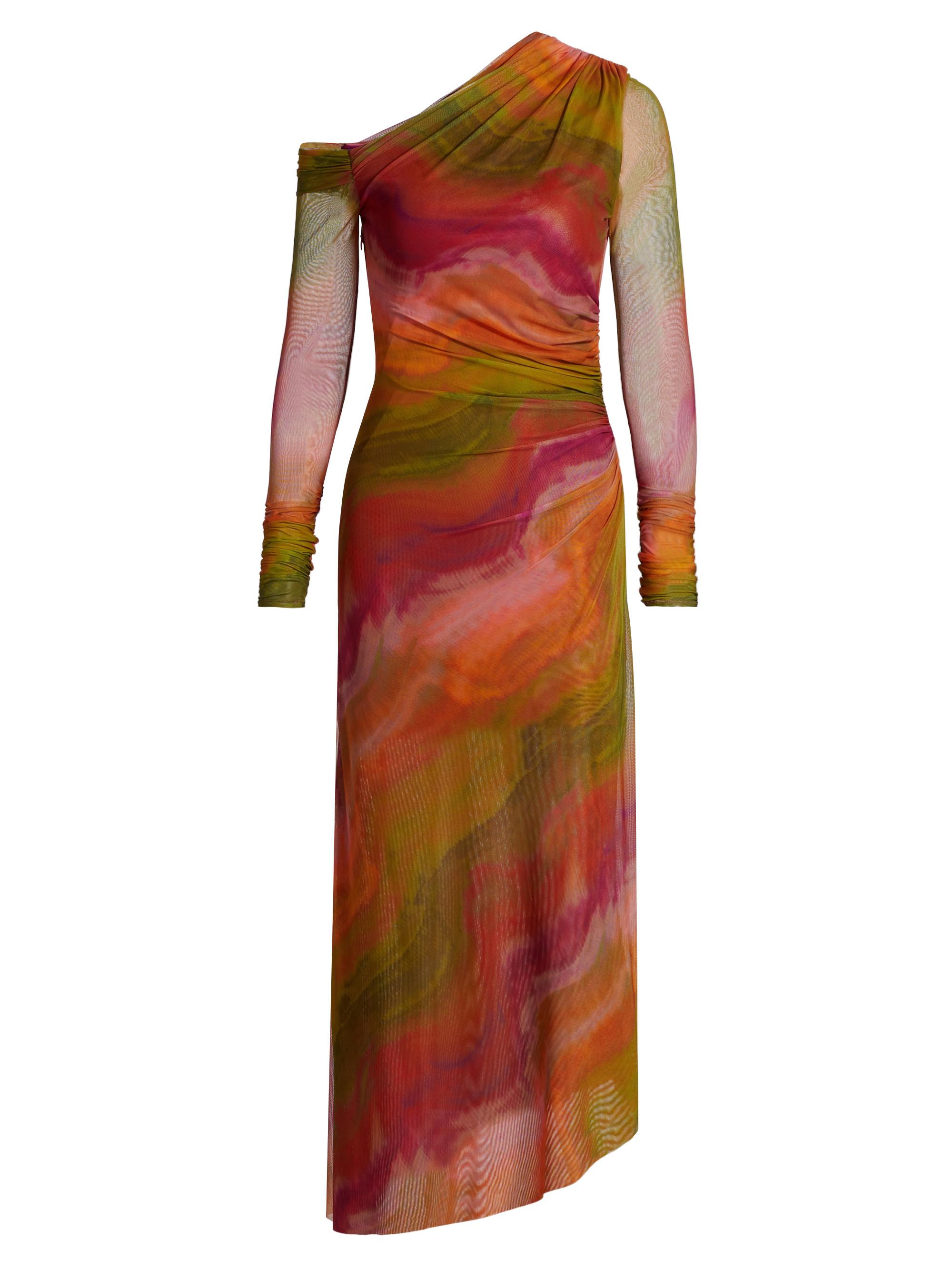 Amur Women's Drena Abstract Mesh One-Shoulder Midi-Dress - Lucid Glaze