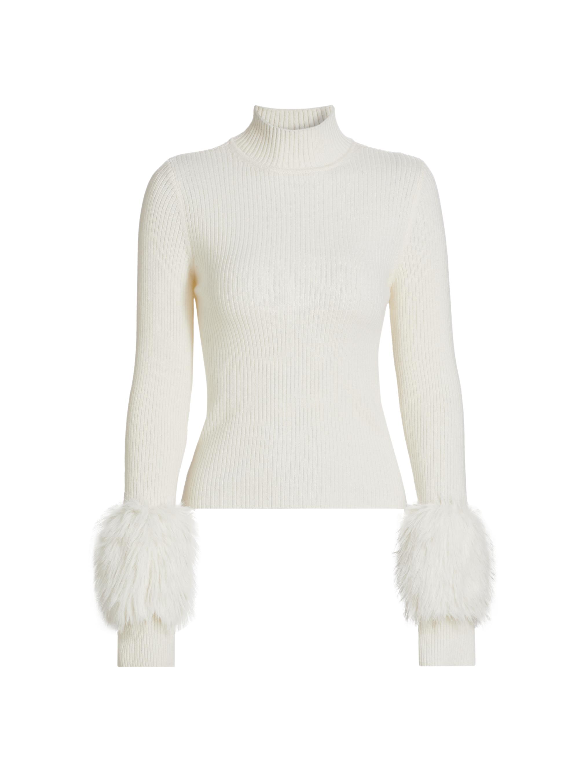 Ramy Brook Women's Magnus Rib-Knit Merino-Wool Turtleneck Sweater -  Faux Fur