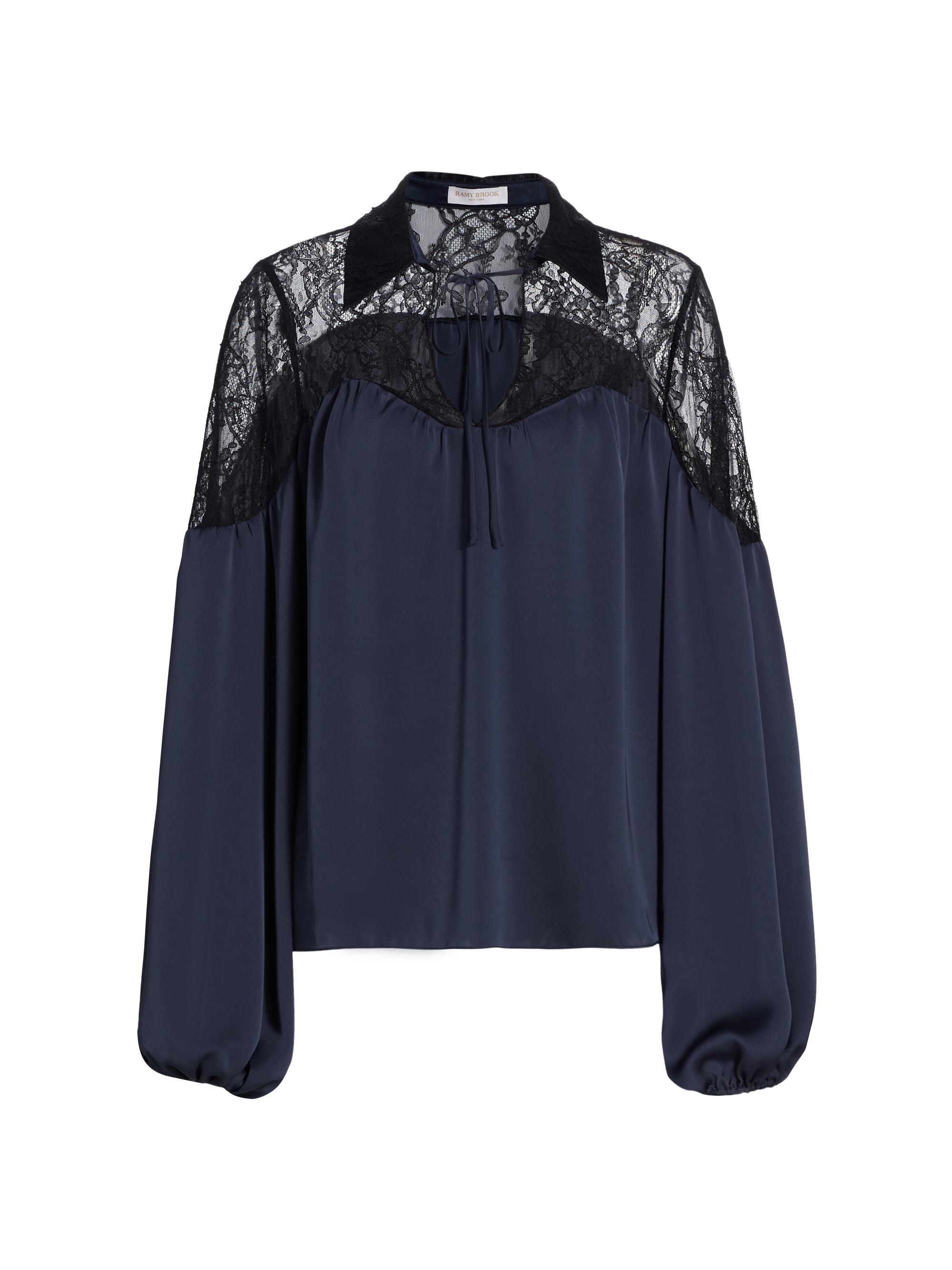 Ramy Brook Women's Rosemary Lace-Trimmed Blouse - Navy