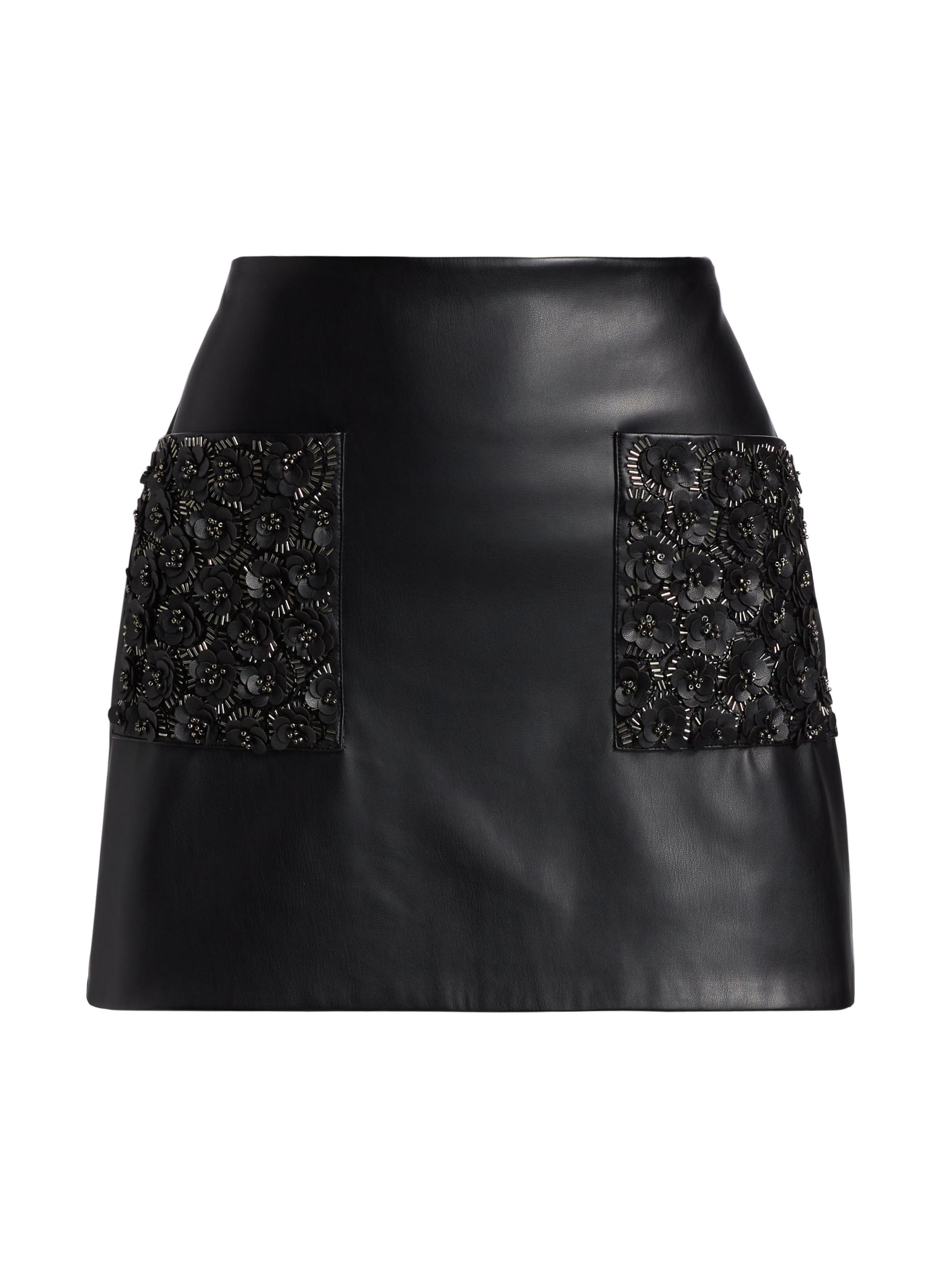 Ramy Brook Women's Emilian Faux Leather Beaded Miniskirt - Black Floret