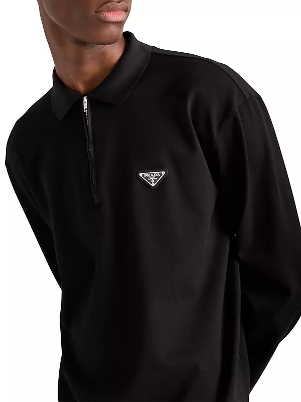 Shop Prada Long Sleeved Piqué and Re-Nylon Polo Shirt | Saks Shop Prada Long Sleeved Piqué and Re-Nylon Polo Shirt | Saks
