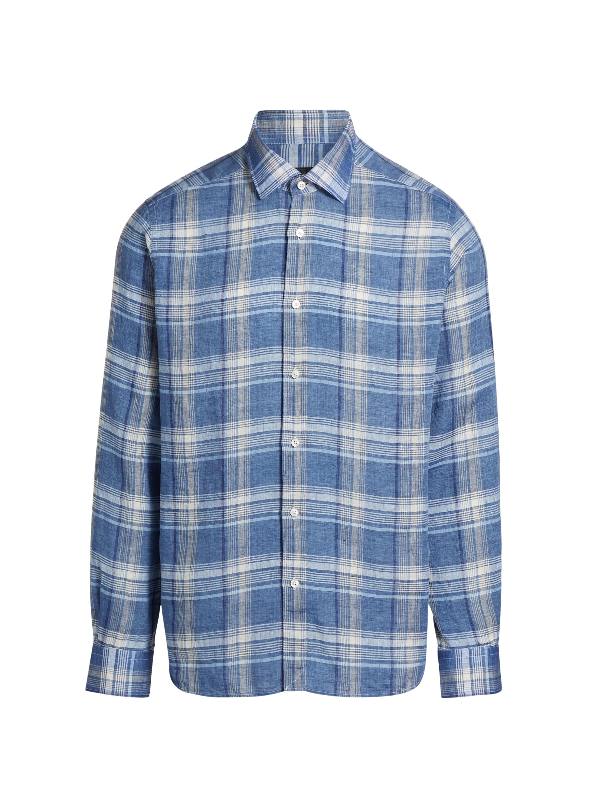Saks Fifth Avenue Men's COLLECTION Plaid Linen Button-Front Shirt - Blue