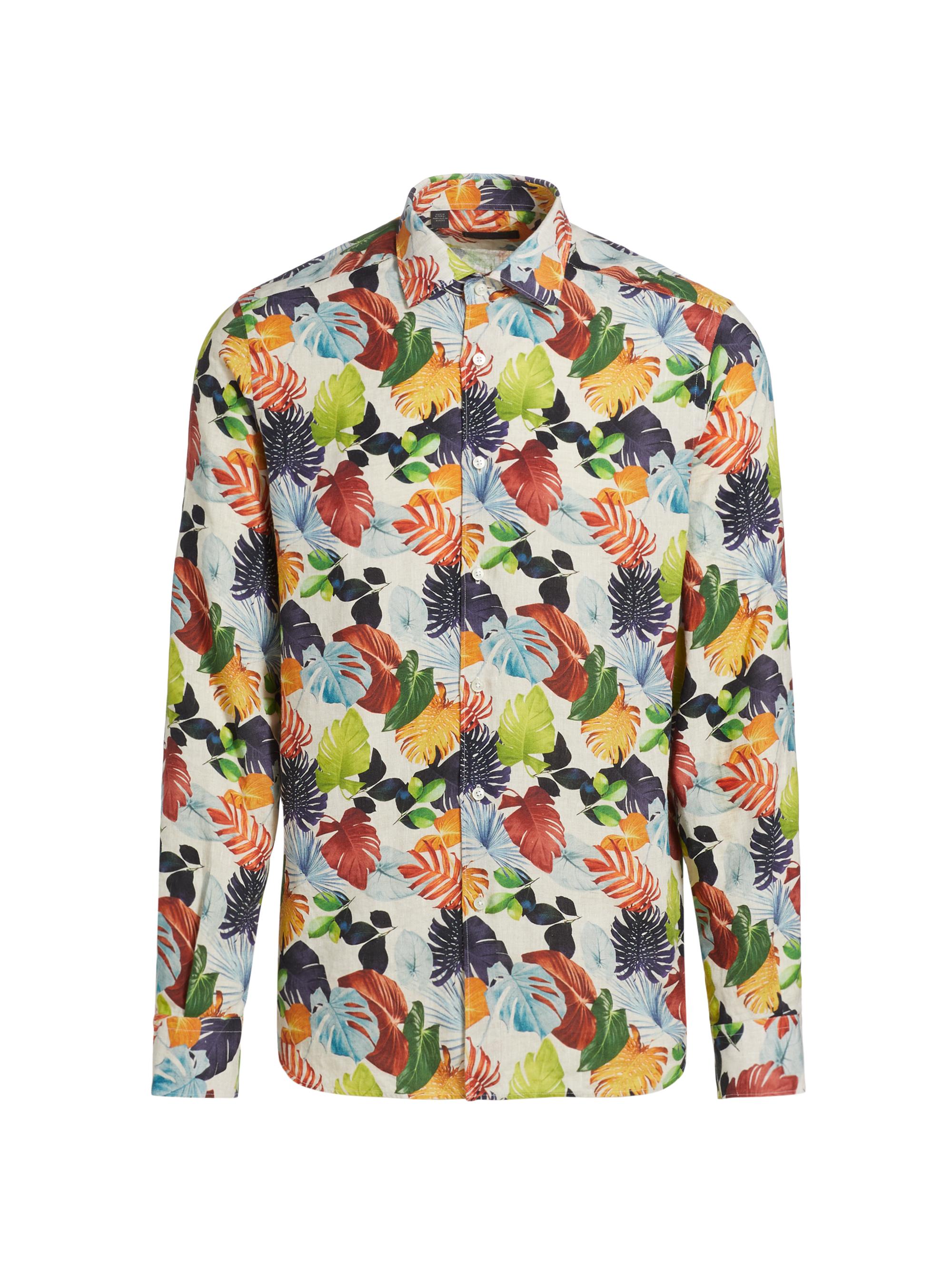Saks Fifth Avenue Men's COLLECTION Leaf Print Linen Shirt - Orange