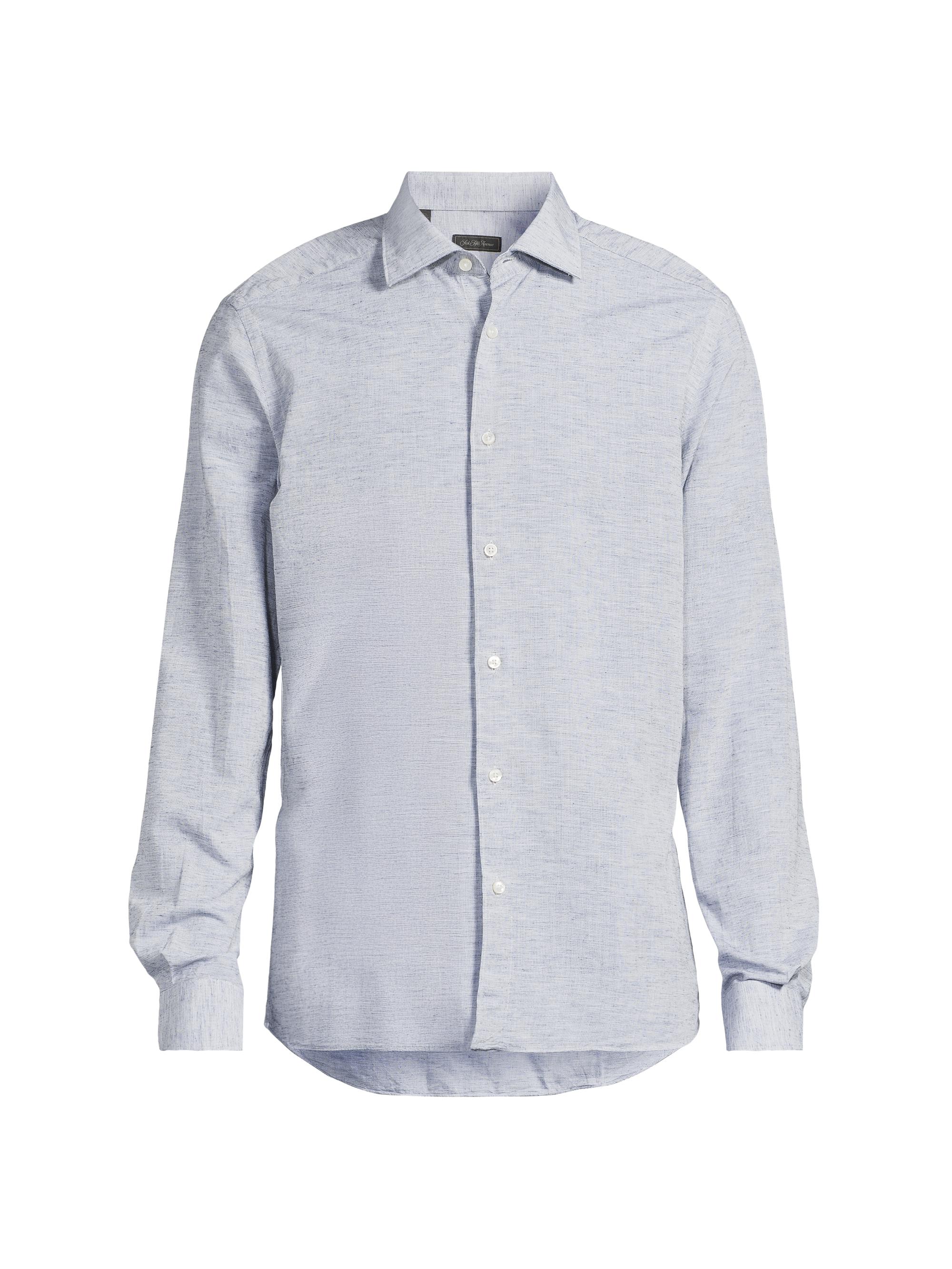 Saks Fifth Avenue Men's Cotton-Linen Button-Front Shirt - Light Blue