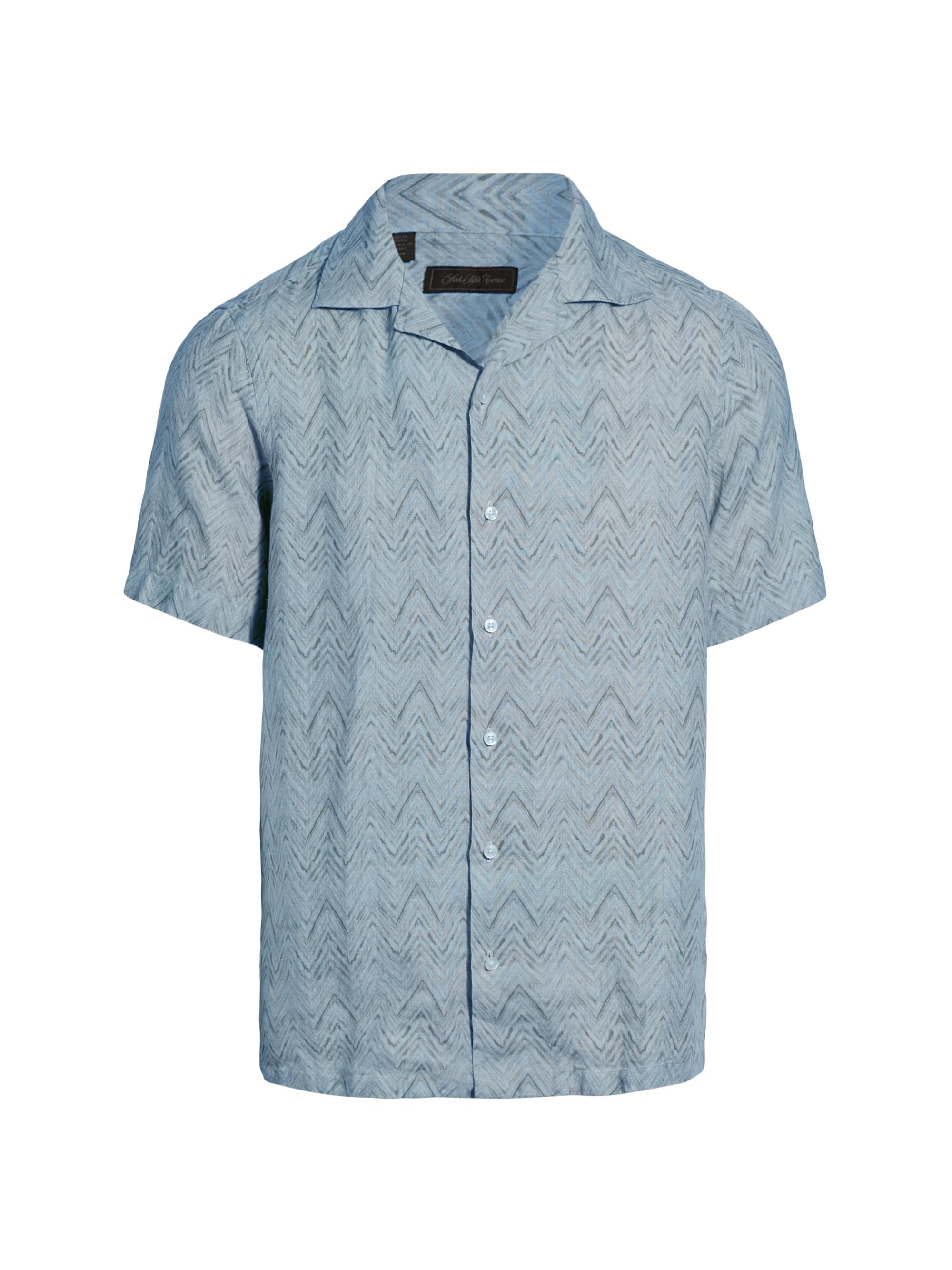 Saks Fifth Avenue Men's COLLECTION Diagonal Linen Camp Shirt - Blue
