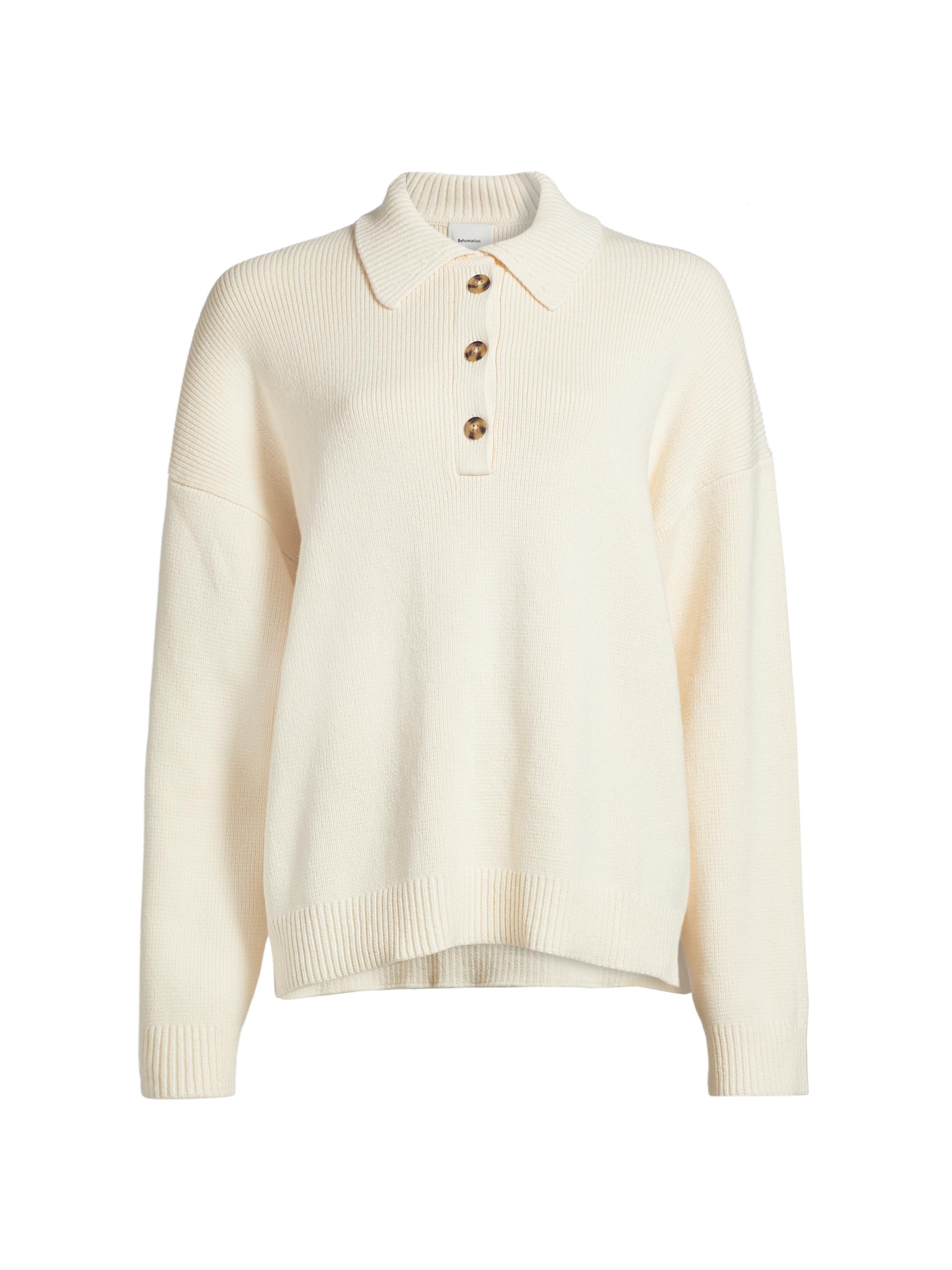 Reformation Women's Brooklyn Cotton Polo Sweater - Gossamer