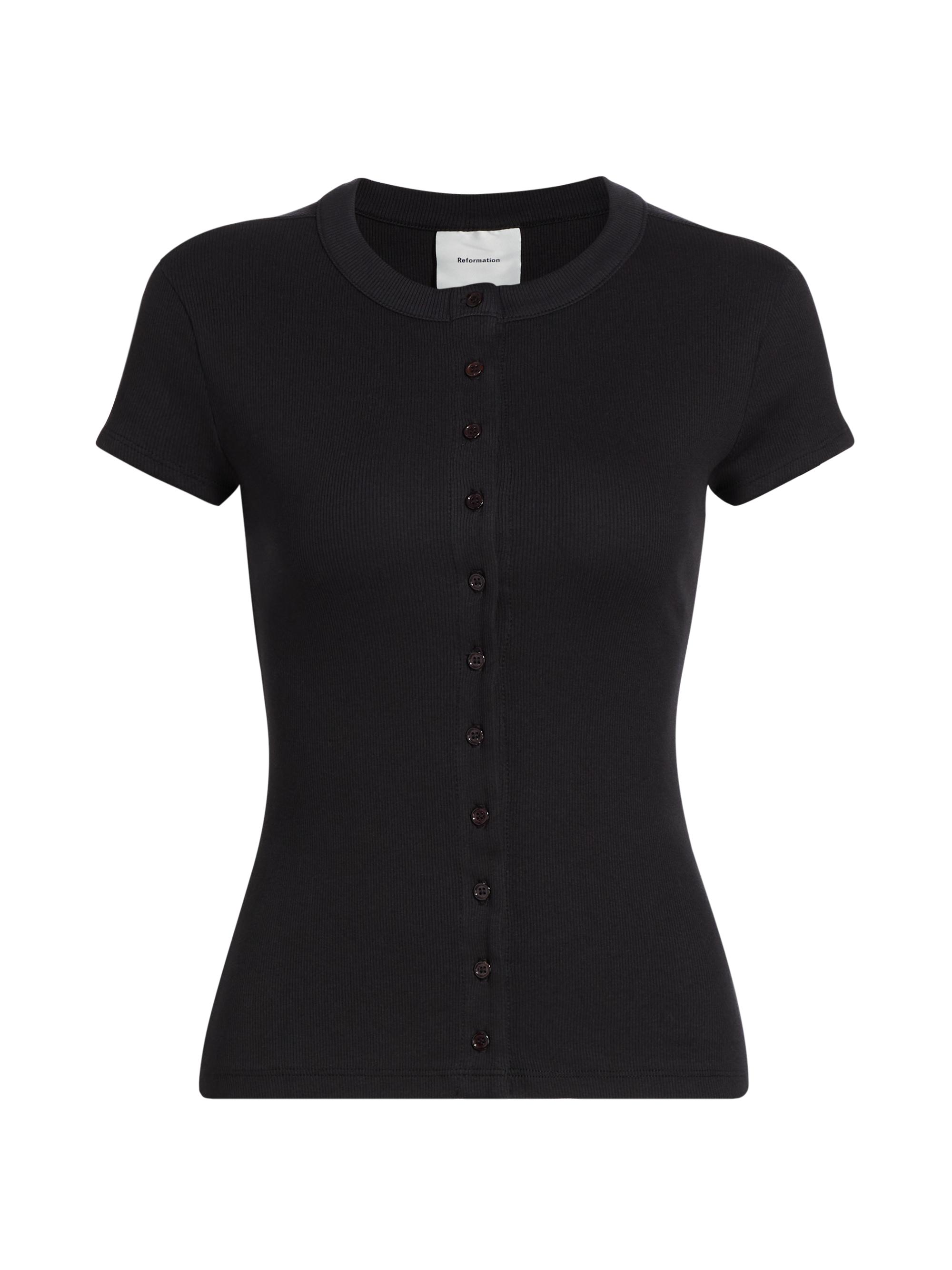 Reformation Women's Raelynn Button-Front Rib-Knit Top - Black