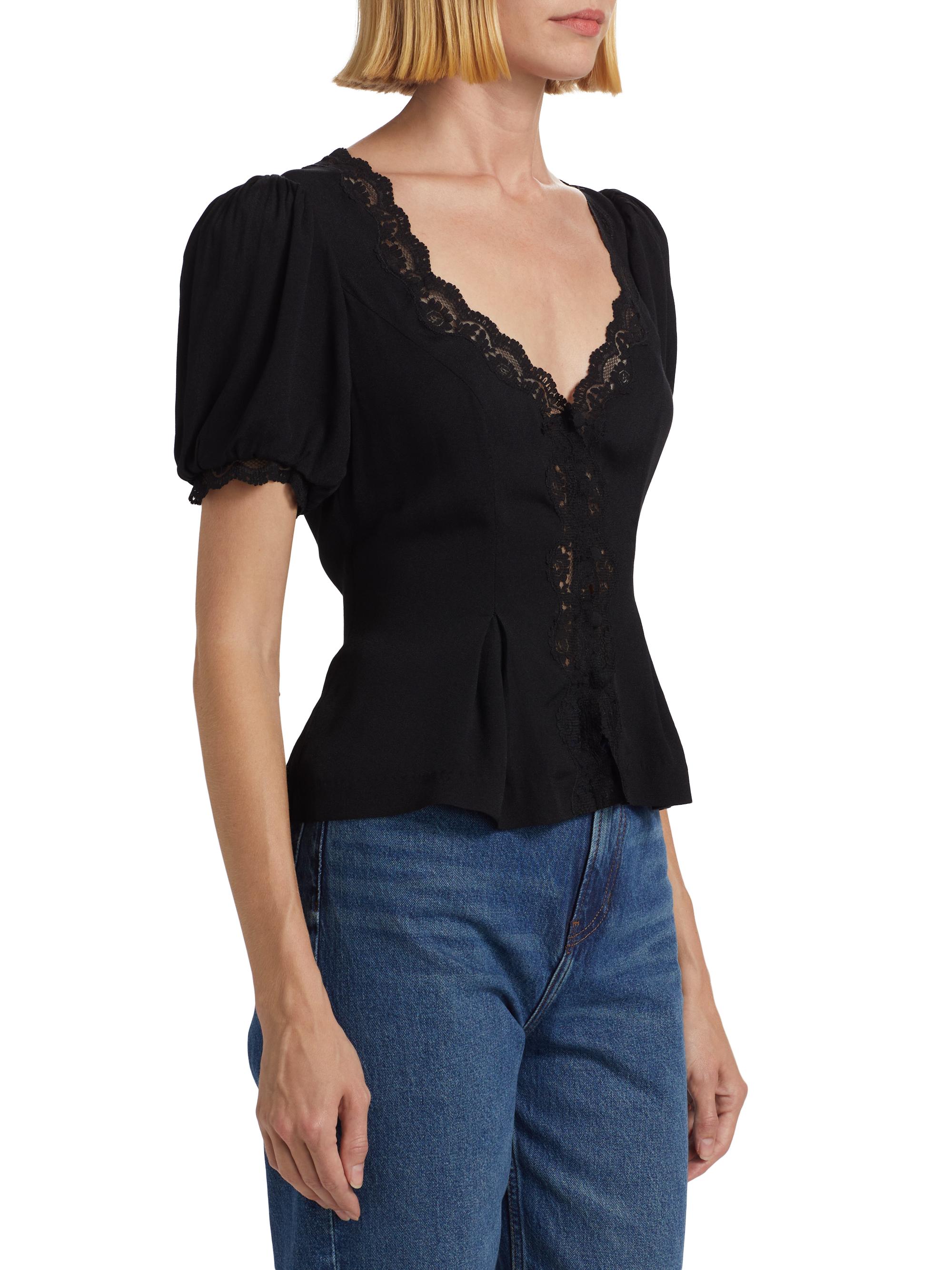Reformation Minette Crepe-Lace V-Neck Top | Saks Fifth Avenue