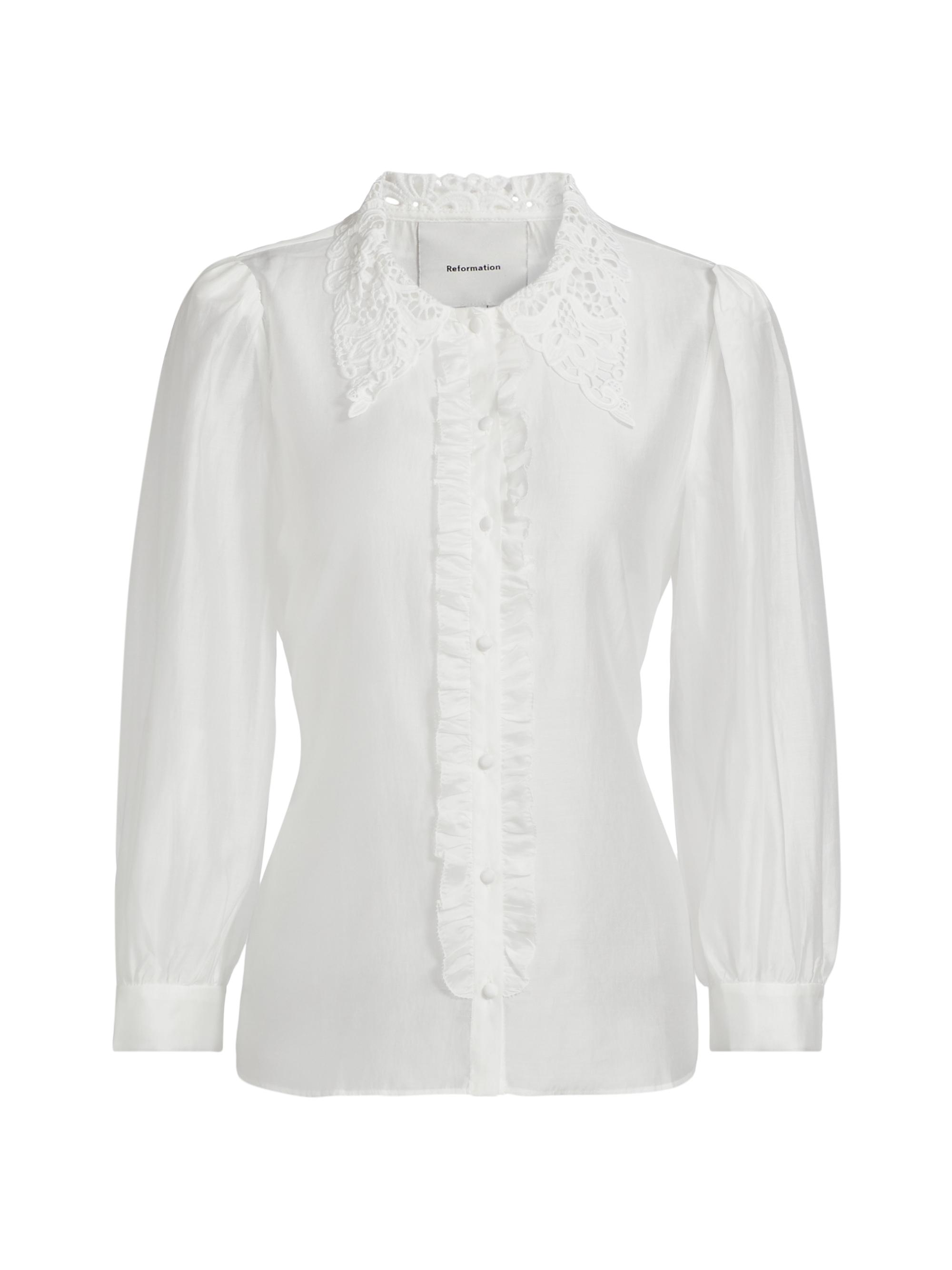 Reformation Women's Indy Ruffled Long-Sleeve Blouse - White