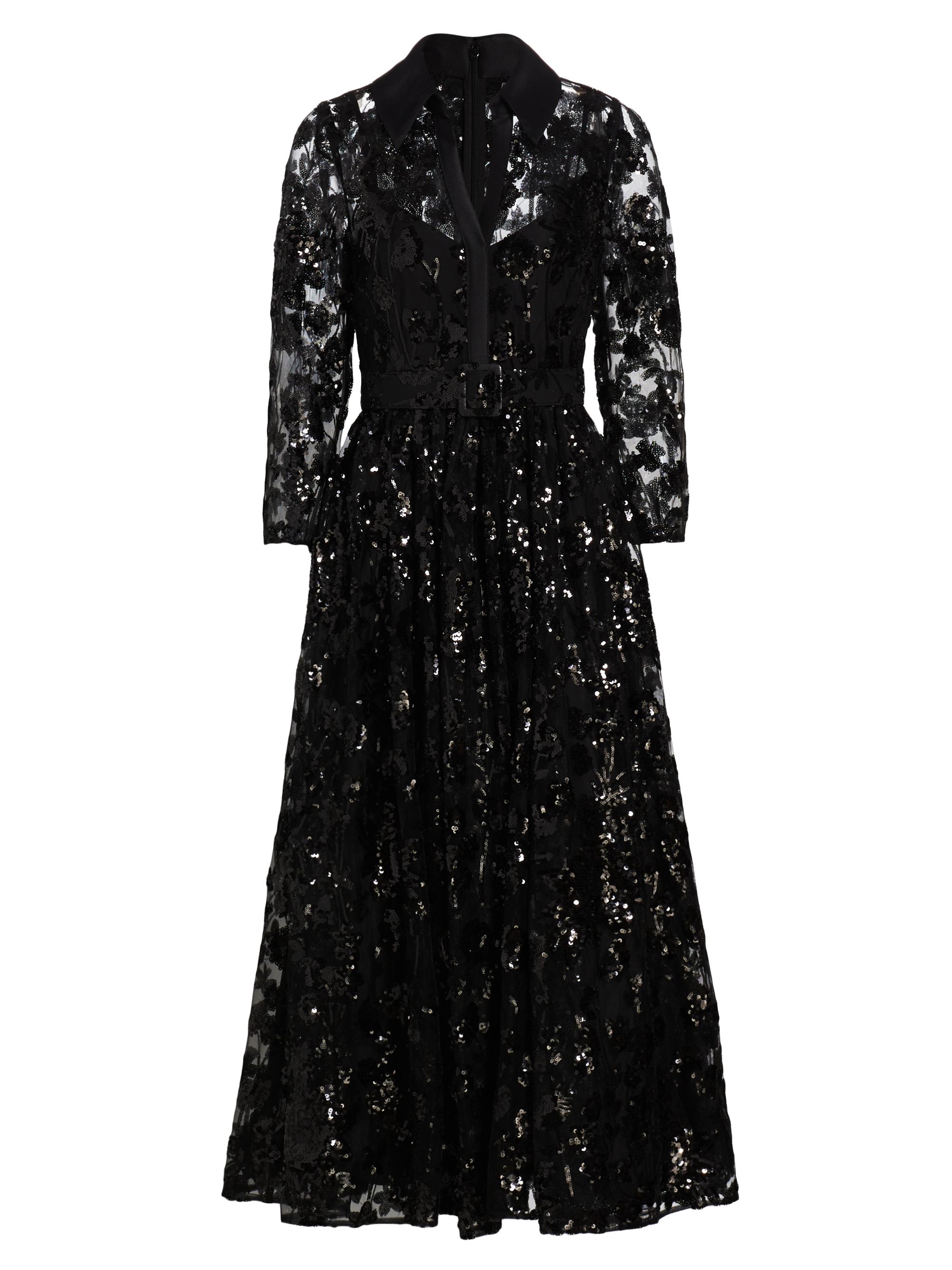Badgley Mischka Women's Sequined Floral Lace Shirtdress - Black