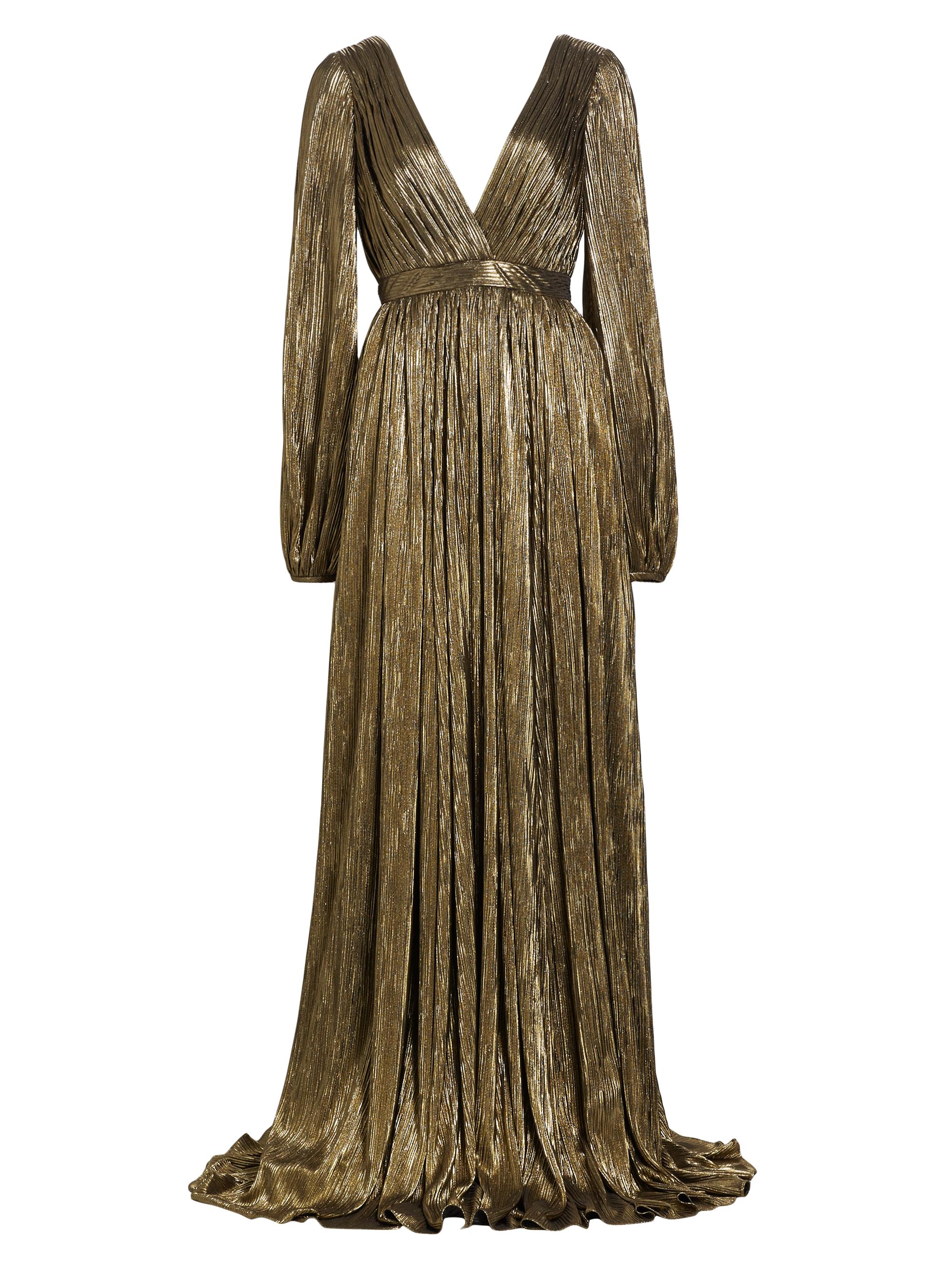 Badgley Mischka Women's Metallic Pleated Georgette Long-Sleeve Gown - Gold