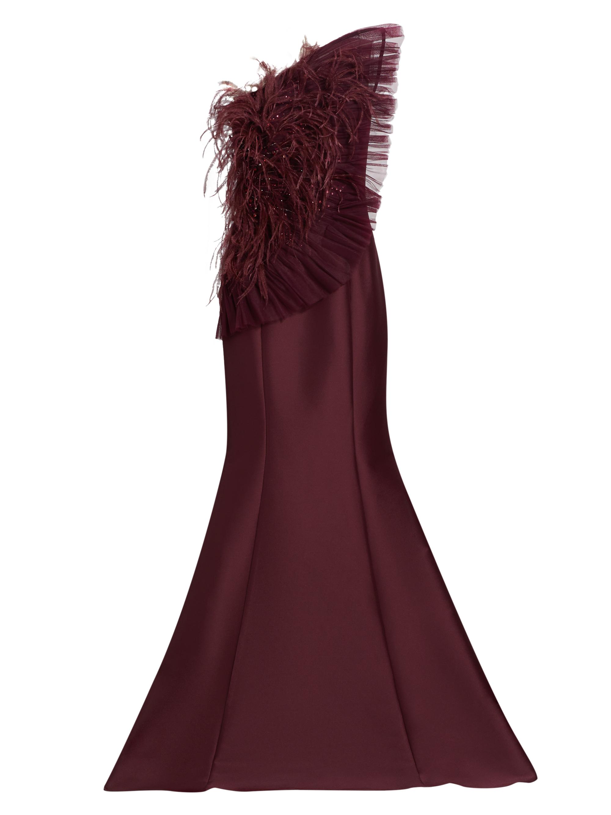 Badgley Mischka Women's Feather-Tulle Strapless Fit & Flare Gown - Wine