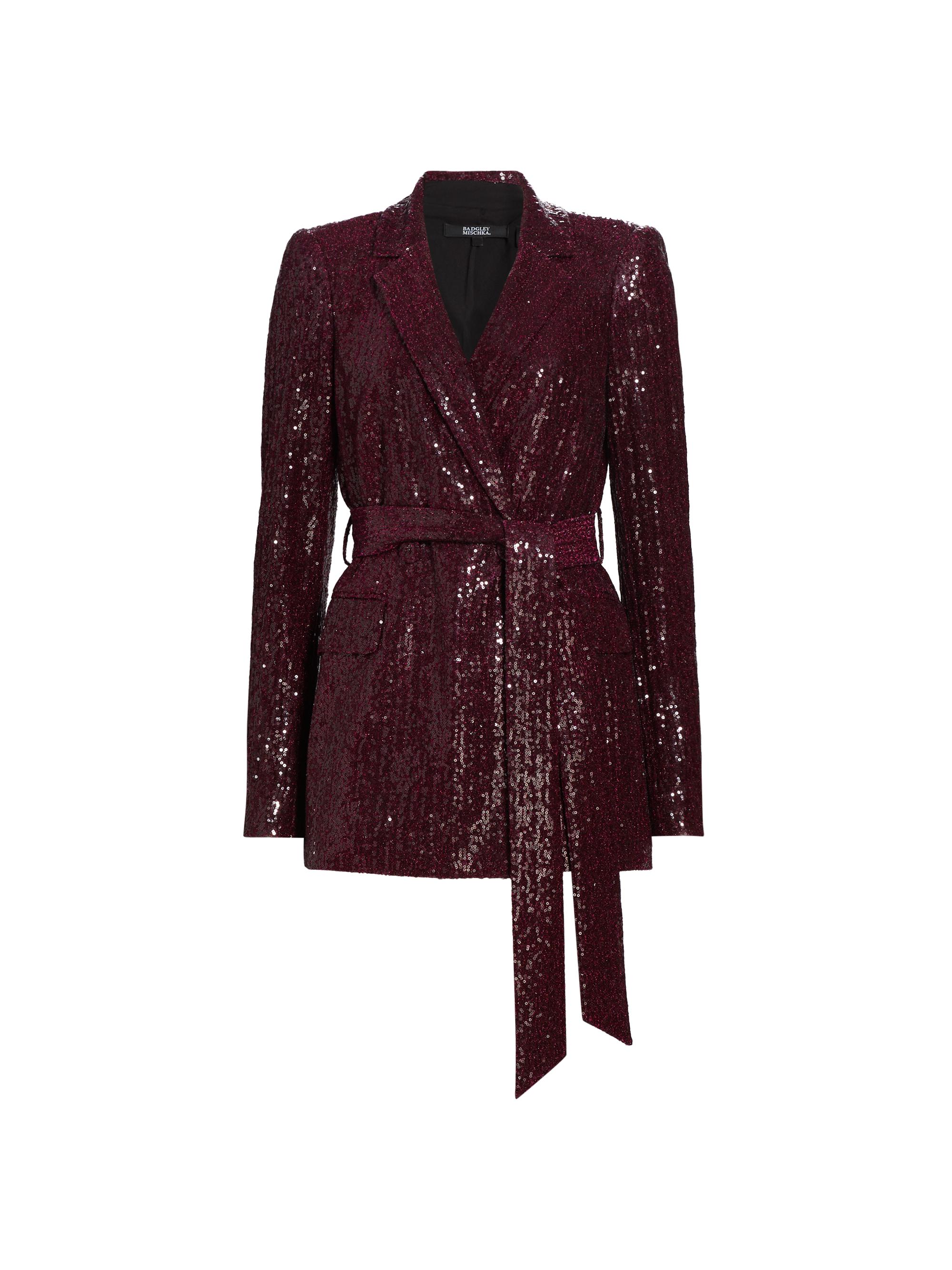 Badgley Mischka Women's Sequined Tie-Waist Blazer - Wine