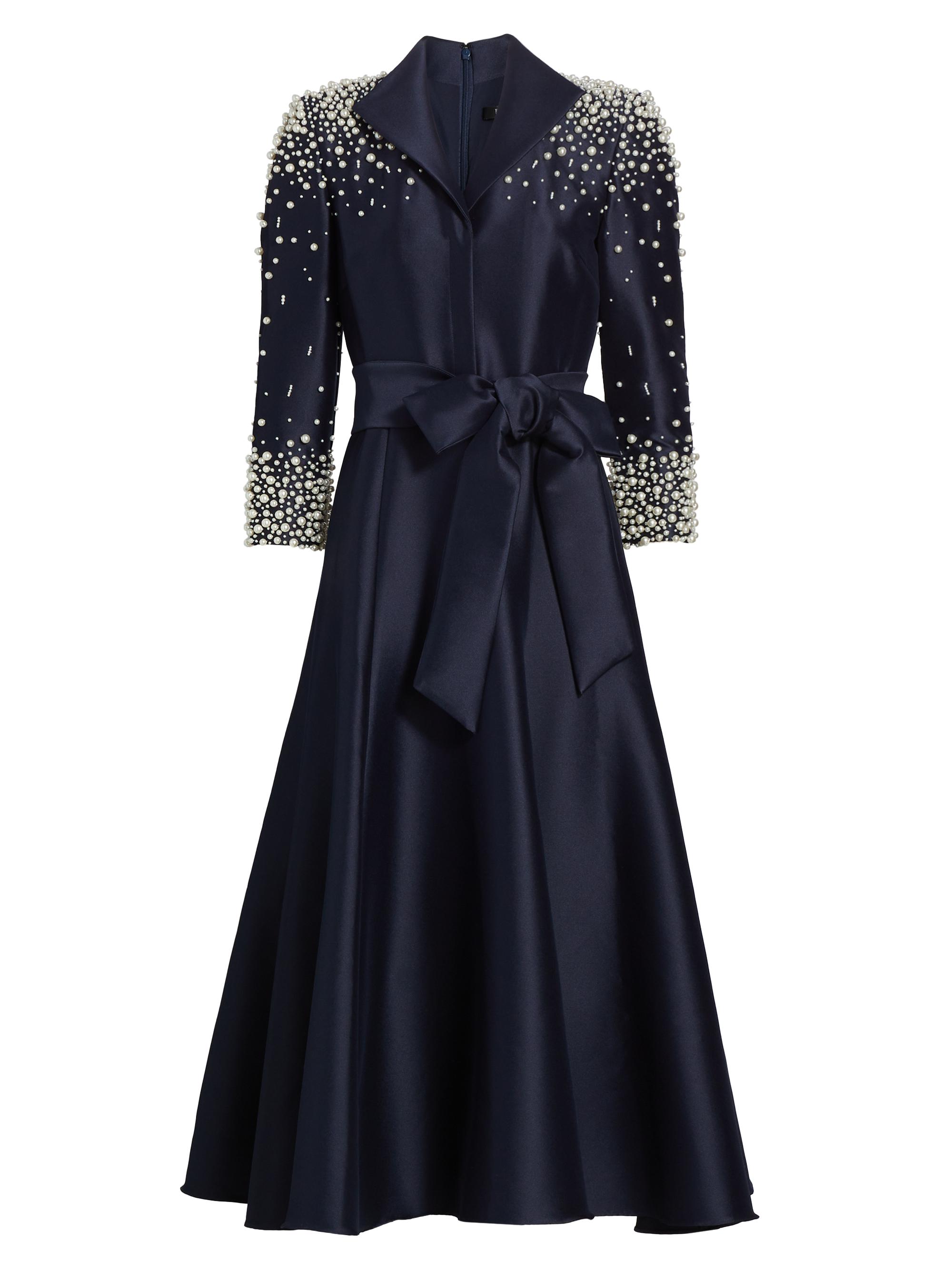 Badgley Mischka Women's Embellished Satin Shirtdress - Navy