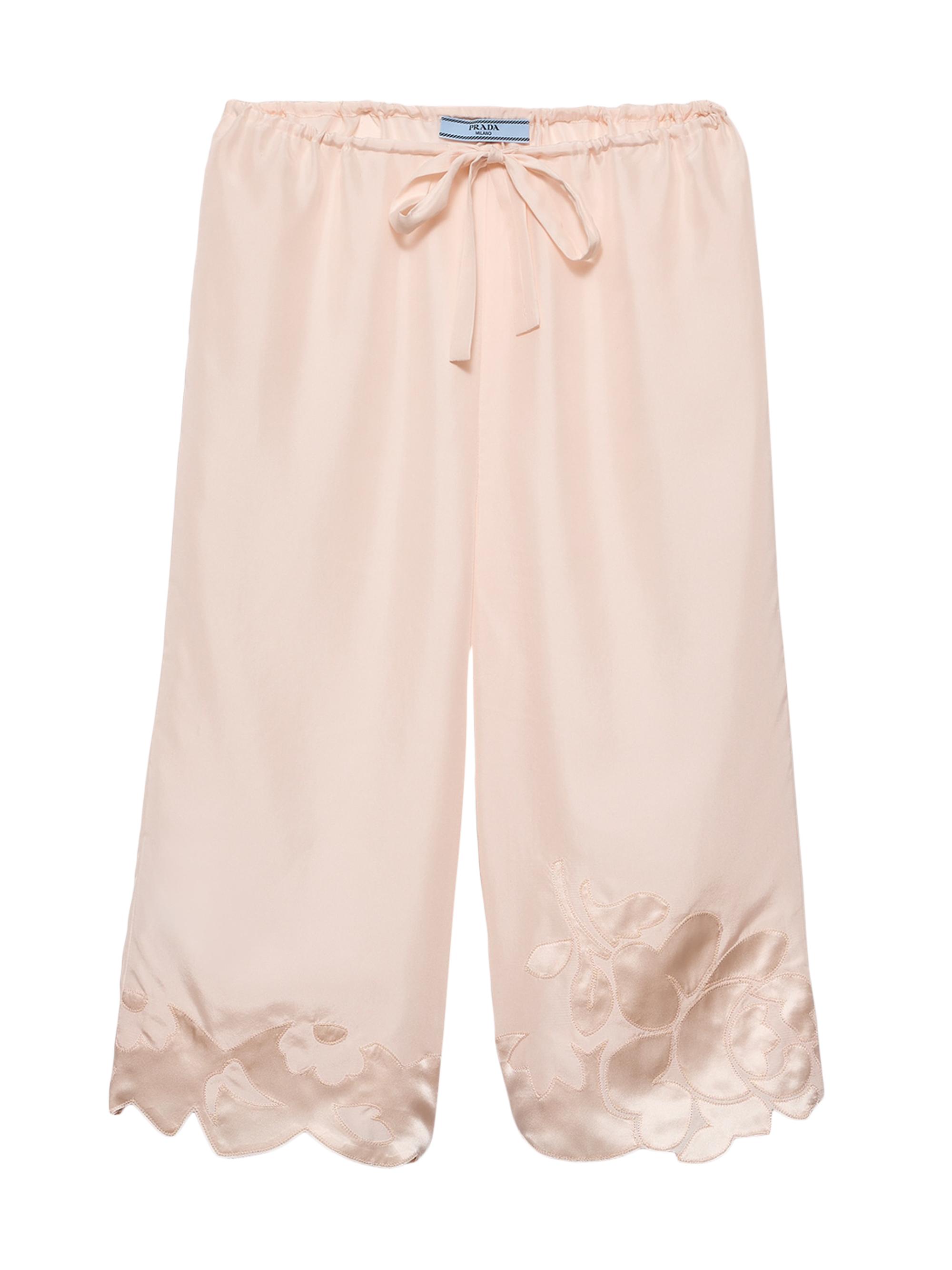 Prada Women's Embroidered Habutai Silk Bermudas - Pink