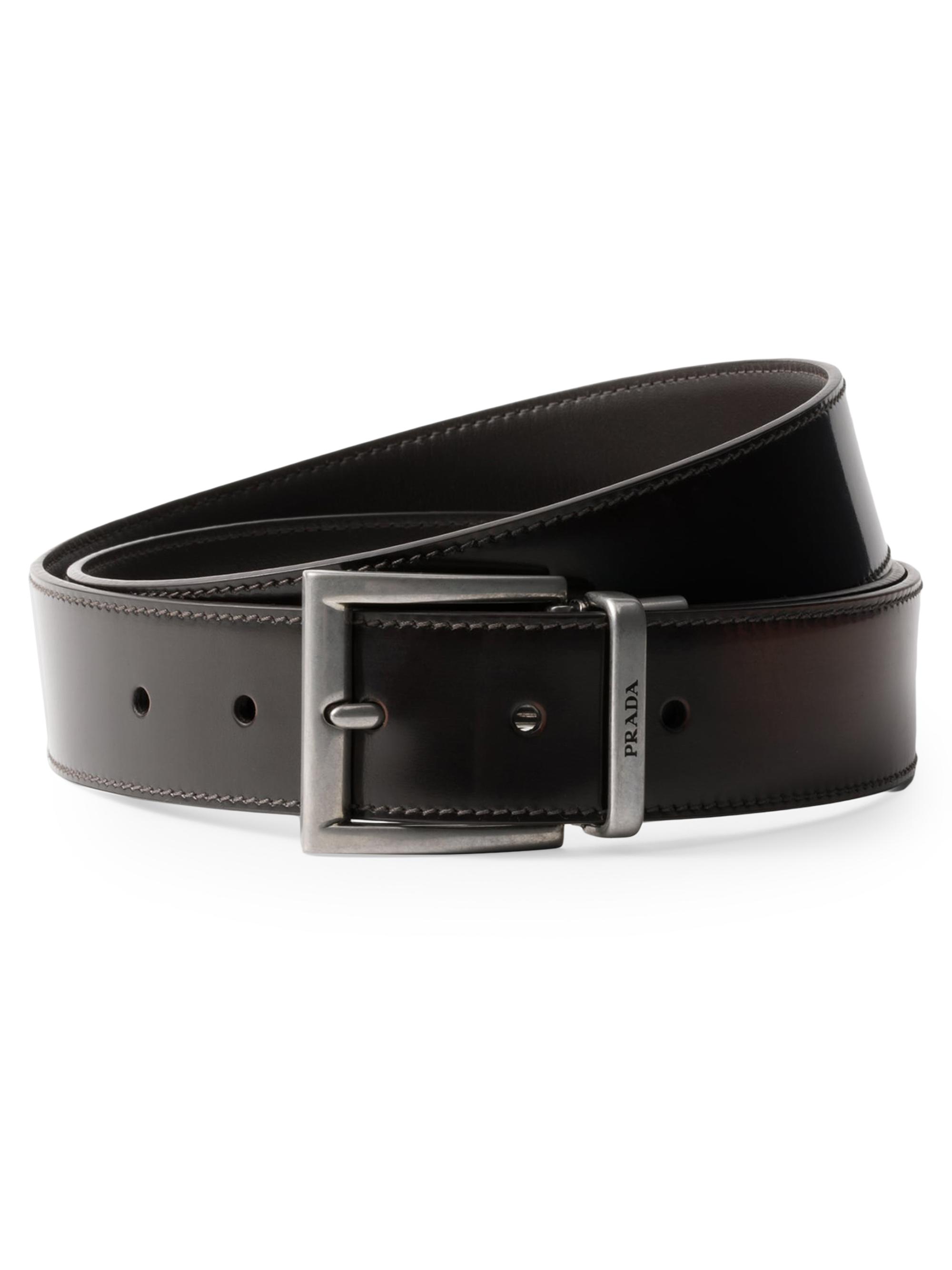 Prada Men's Brushed Leather Belt - Brown