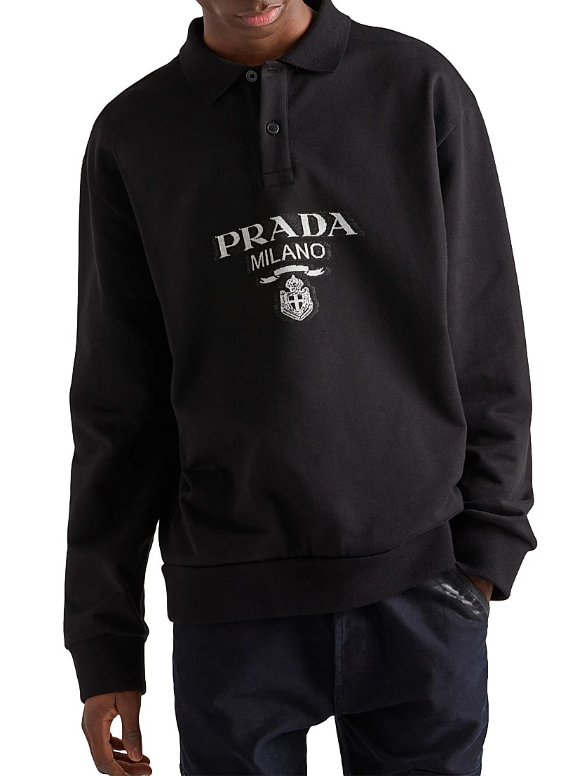 Shop Prada Long-Sleeved Cotton Polo Shirt | Saks Fifth Avenue Shop Prada Long-Sleeved Cotton Polo Shirt | Saks Fifth Avenue