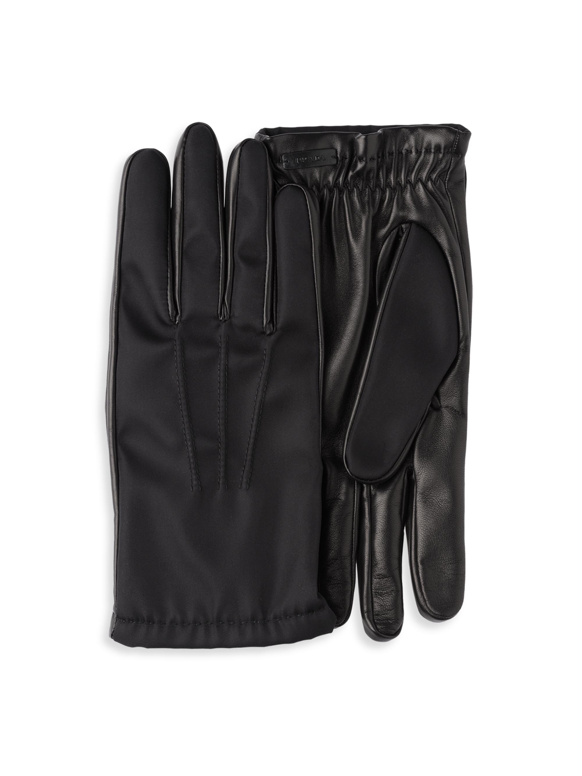 Prada Men's Re-Nylon and Nappa Leather Gloves - Black