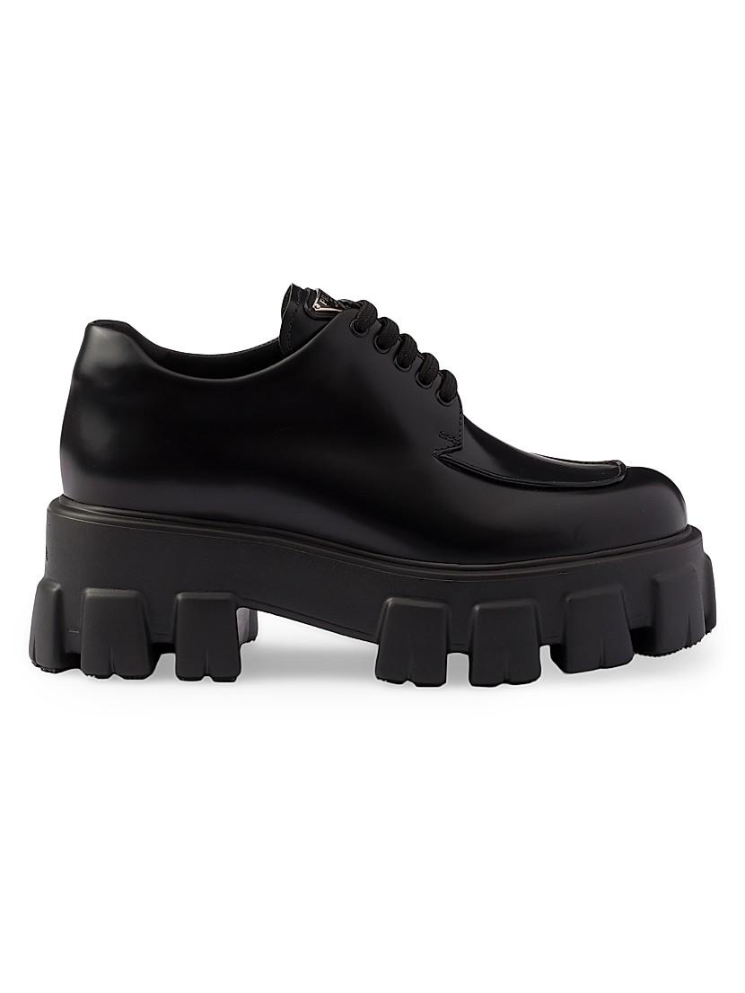 Shop Prada Monolith Brushed Leather Lace-Up Shoes | Saks Shop Prada Monolith Brushed Leather Lace-Up Shoes | Saks