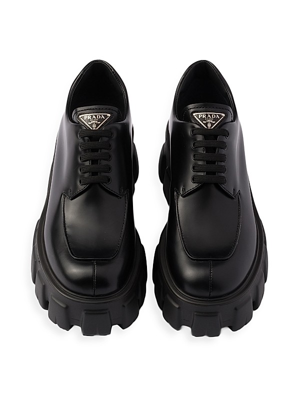 Shop Prada Monolith Brushed Leather Lace-Up Shoes | Saks Shop Prada Monolith Brushed Leather Lace-Up Shoes | Saks