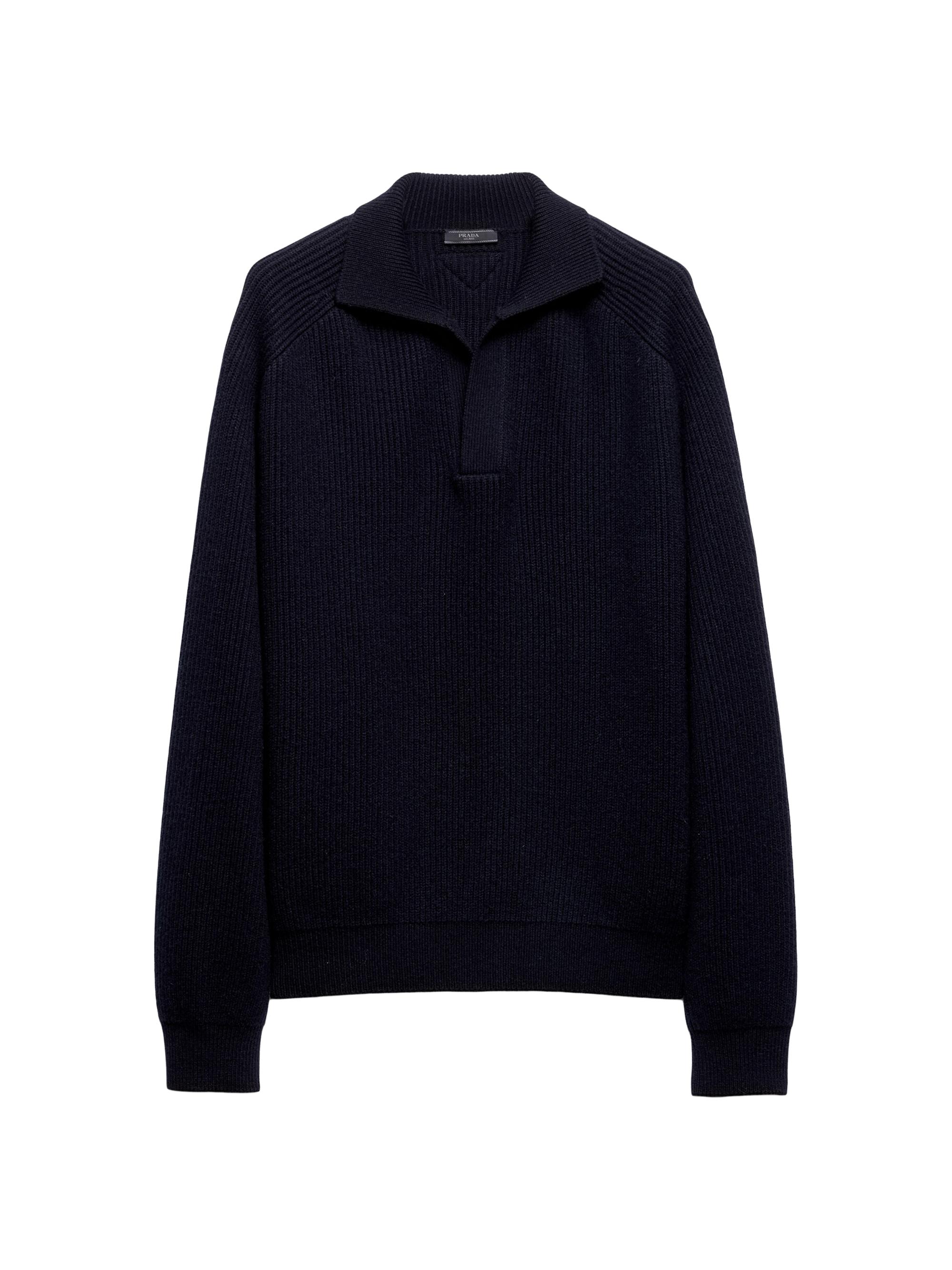 Prada Men's Oversized Cashmere Polo Sweater - Blue