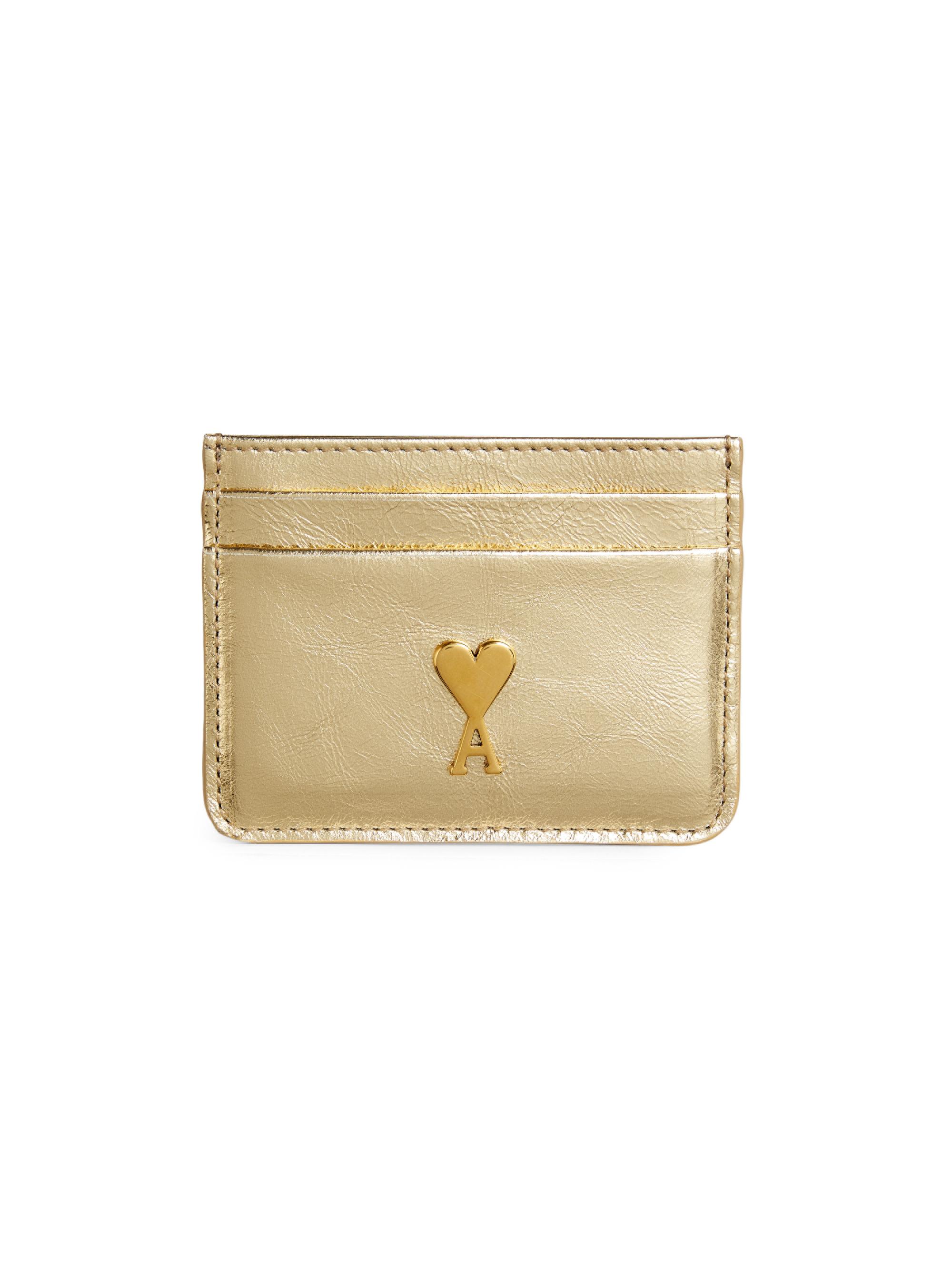 AMI Paris Men's Logo Leather Card Holder - Gold